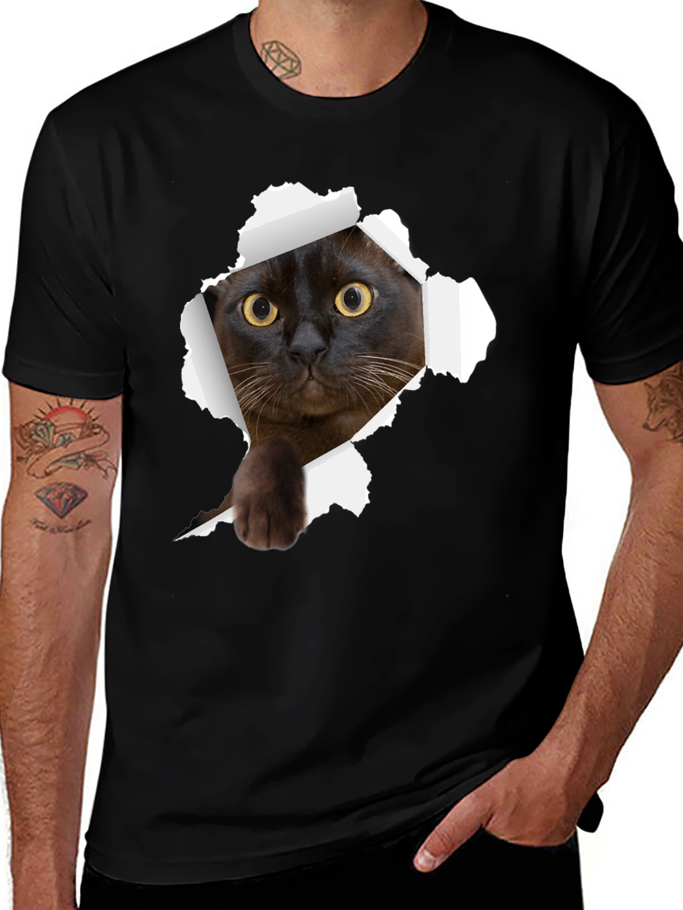 Variant 17 of Black Cat Peek-a-Boo Graphic T-Shirt