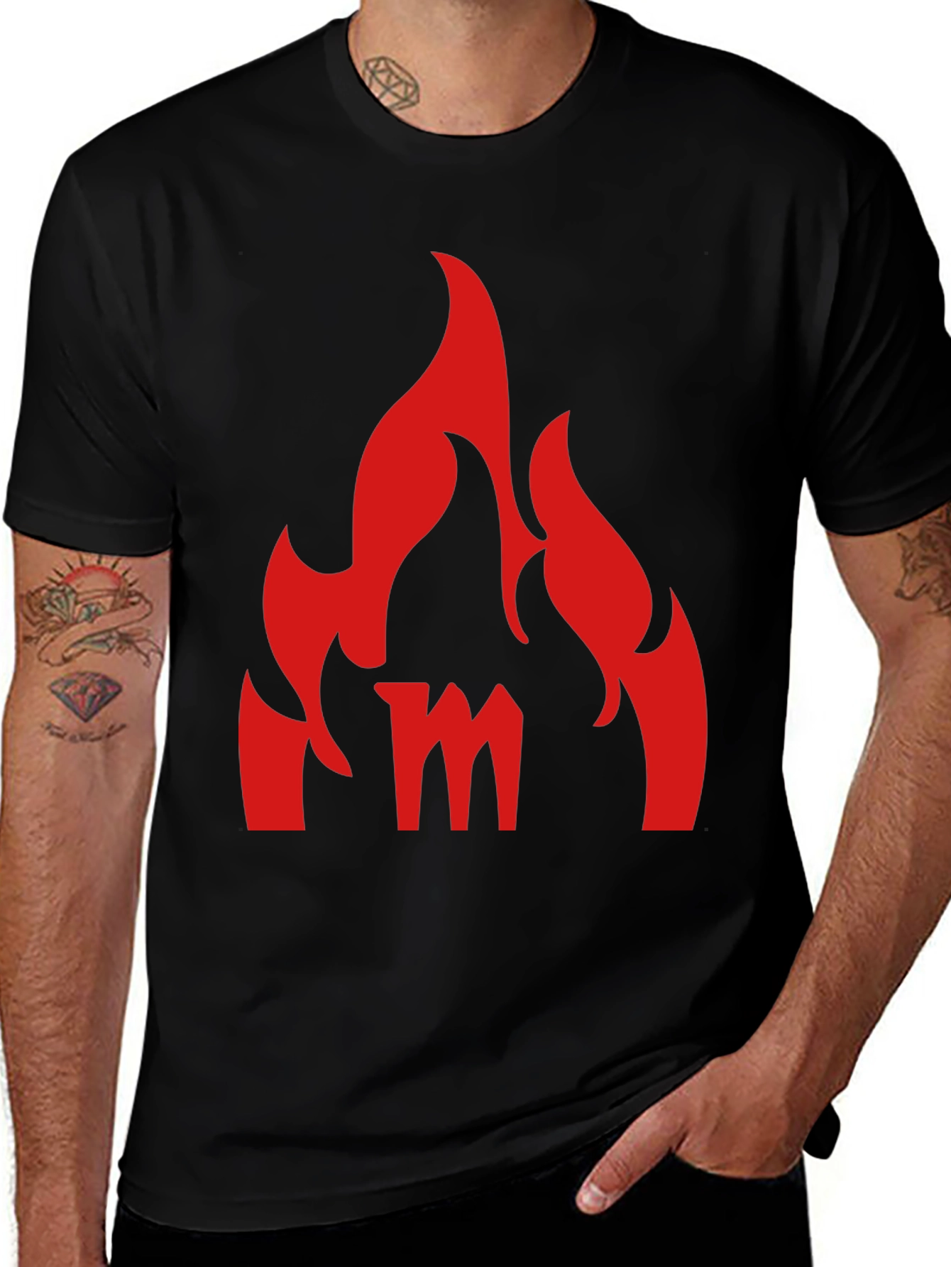 Variant 19 of Fiery "M" Graphic Tee - Bold Black T-Shirt