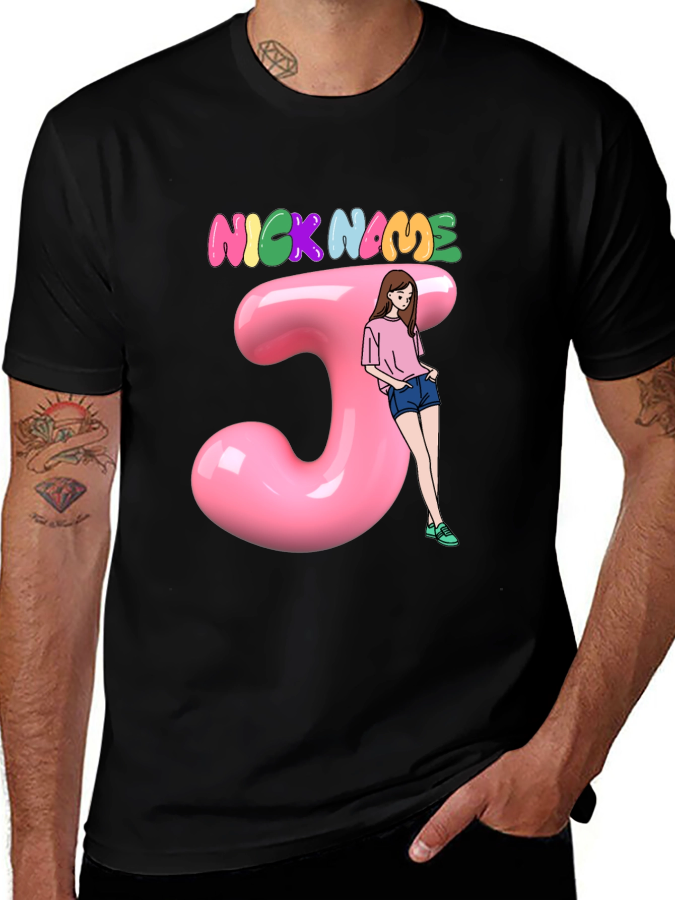 Customizable Nickname J Letter Pink T-Shirt