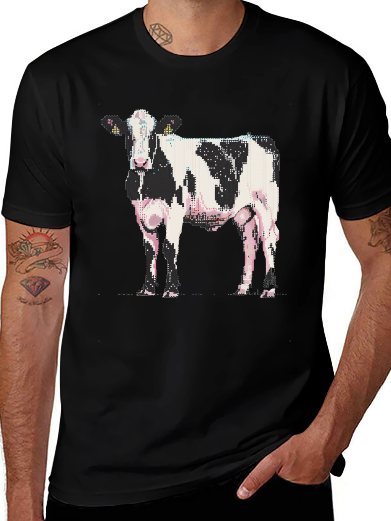 Variant 18 of Pixelated Cow Graphic Tee - Black Cotton T-Shirt