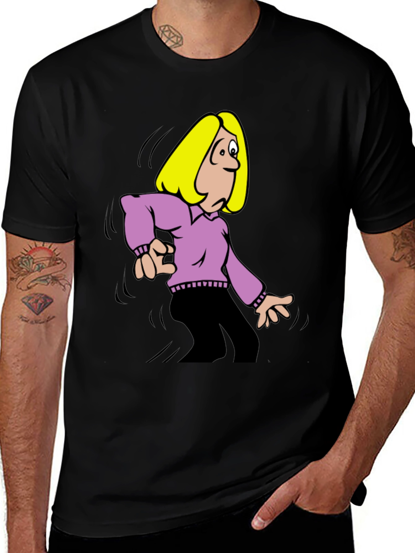 Variant 18 of Cartoon Woman Graphic T-Shirt - Black
