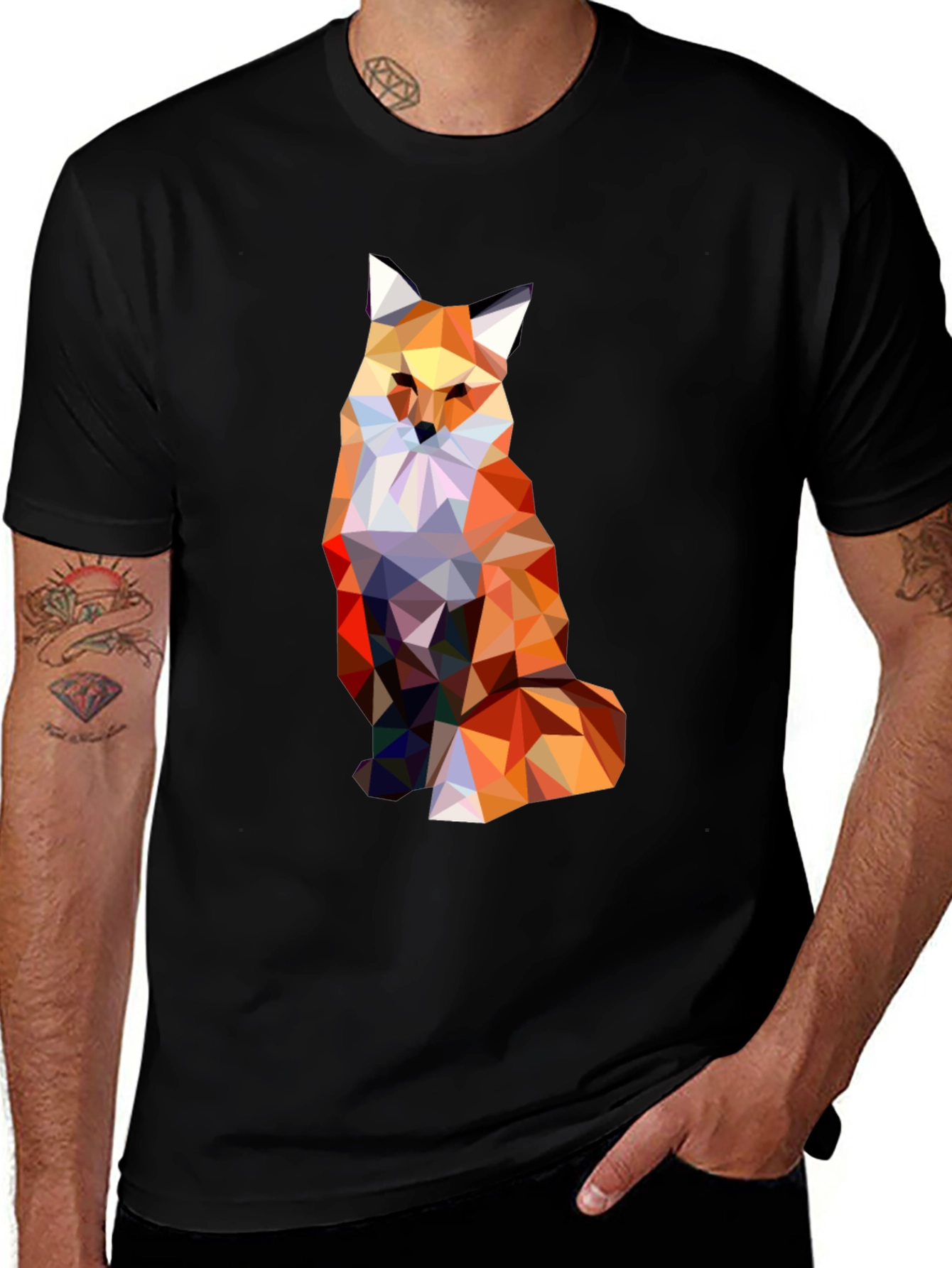 Variant 9 of Geometric Fox Graphic Print Black T-Shirt