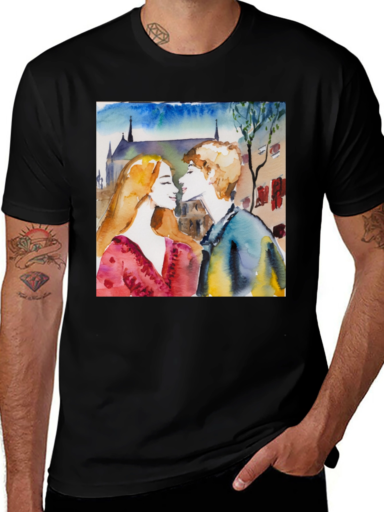 Variant 4 of Watercolor Couple Black T-Shirt