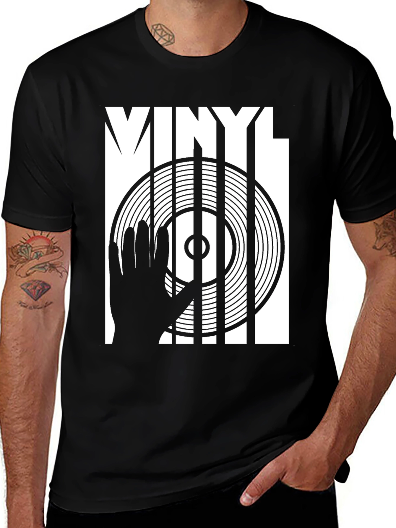 Variant 9 of Vinyl Record DJ Graphic Tee - Black Cotton Blend