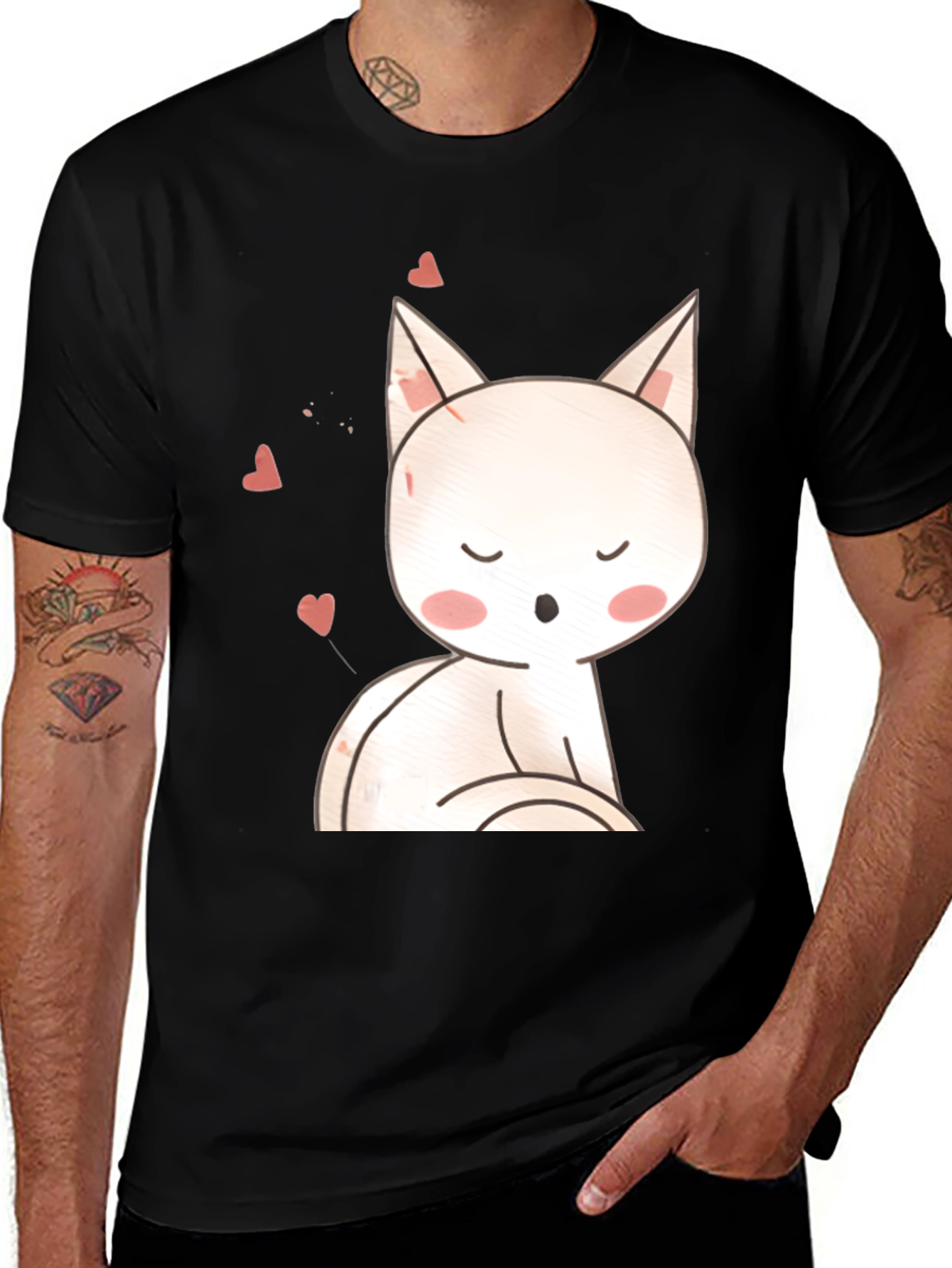 Variant 18 of Cute Cat T-Shirt - Black Cotton Blend