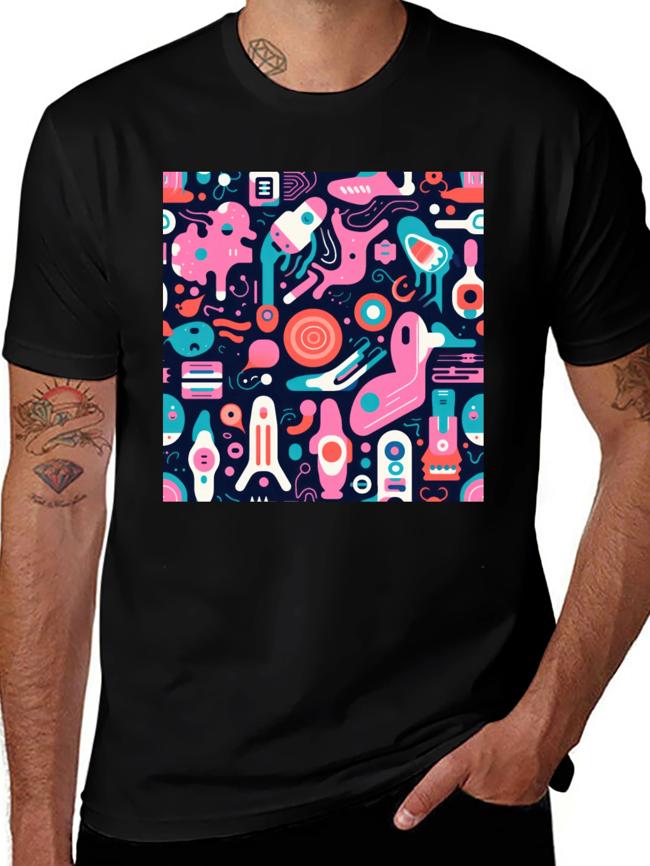 Variant 5 of Funky Retro Graphic Print Black T-Shirt