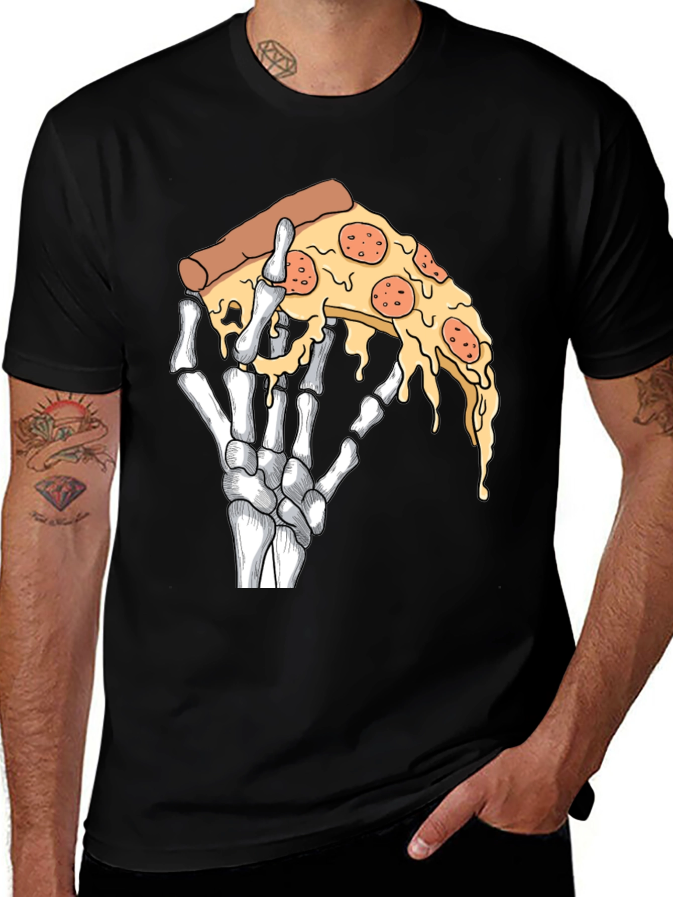 Variant 25 of Pizza Skeleton Hand Graphic T-Shirt - Black