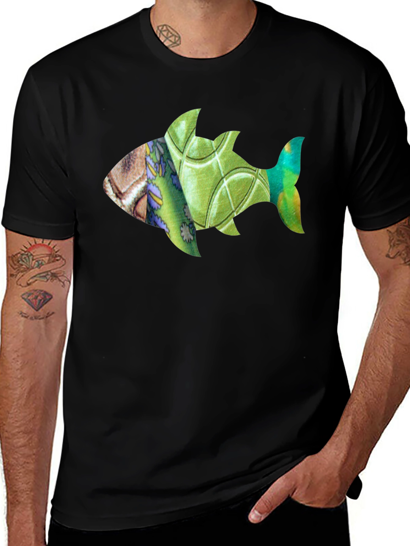 Variant 17 of Artistic Fish Print Black T-Shirt
