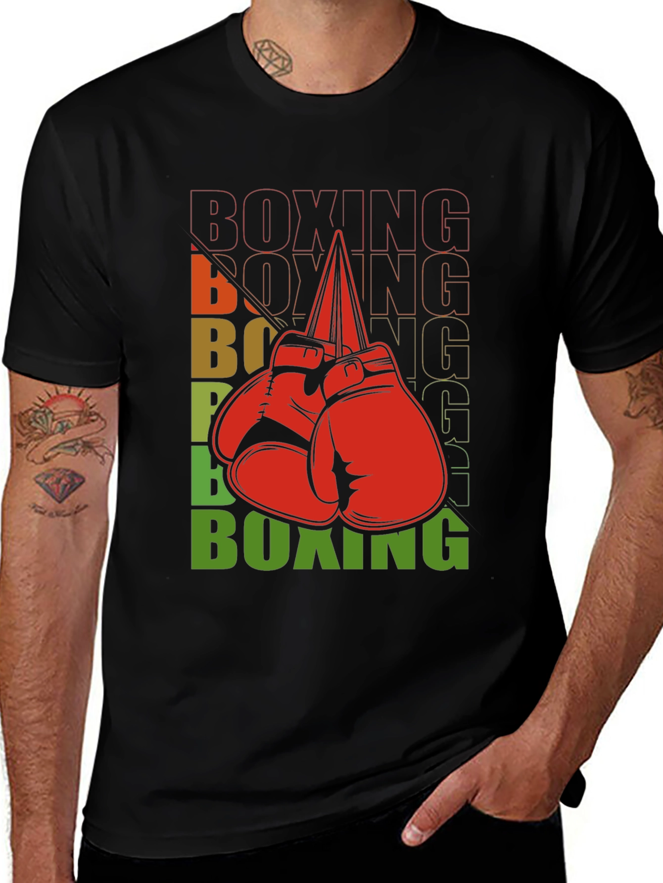 Variant 14 of Boxing Gloves Graphic Print Black T-Shirt