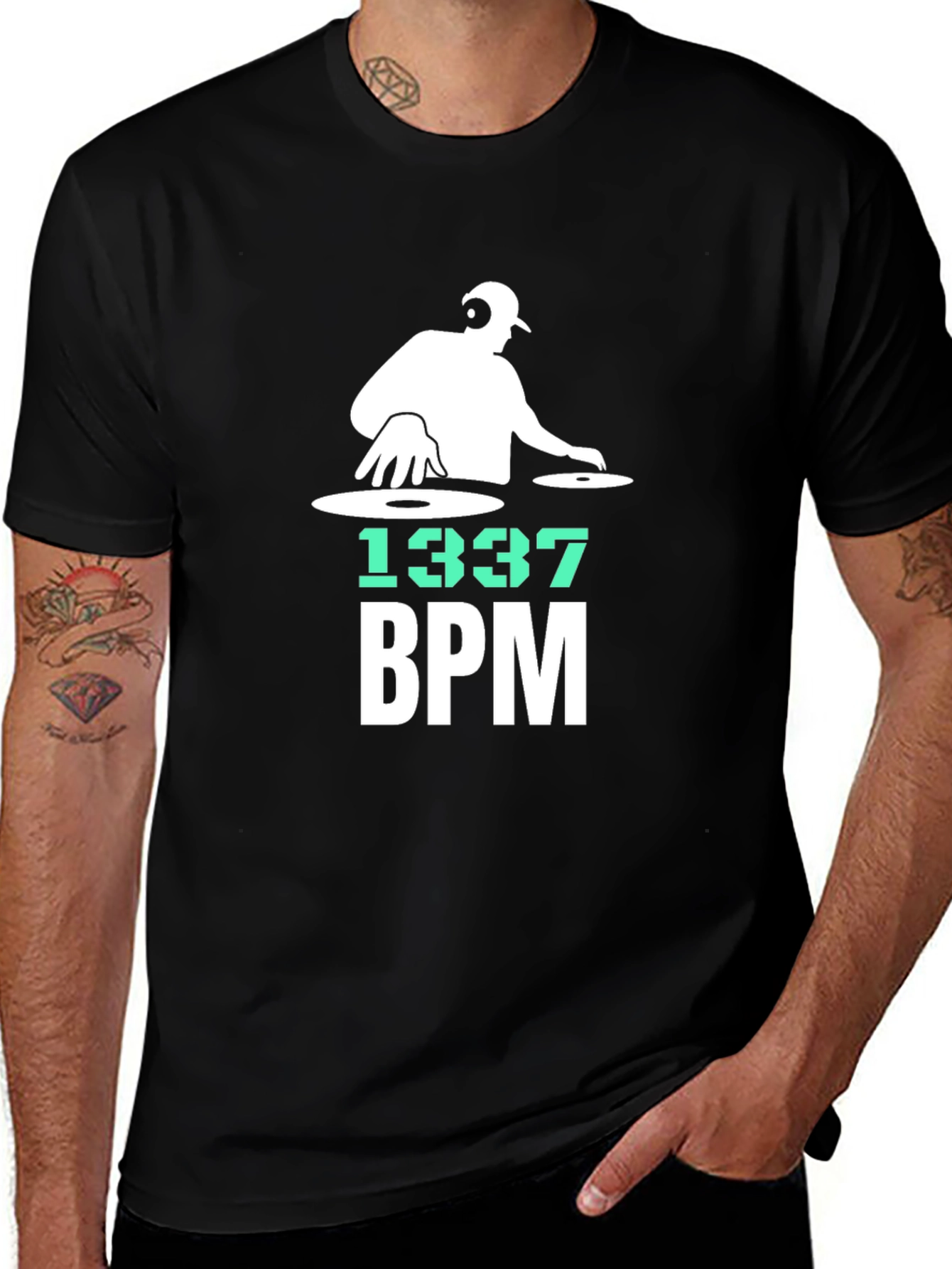 Variant 4 of DJ 1337 BPM Graphic Tee - Black Cotton T-Shirt