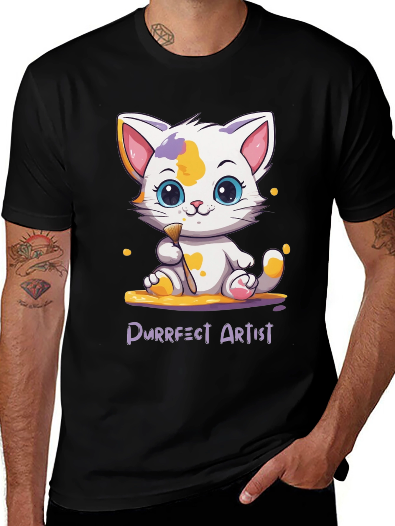 Purrfect Artist Cat T-Shirt - Cute Cartoon Kitten