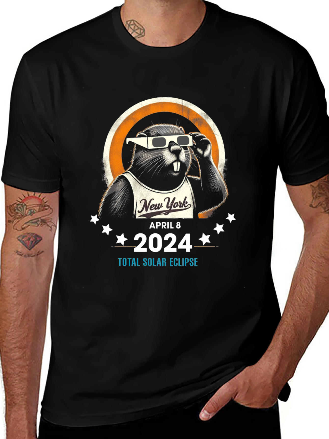 Variant 13 of New York 2024 Total Solar Eclipse Beaver T-Shirt