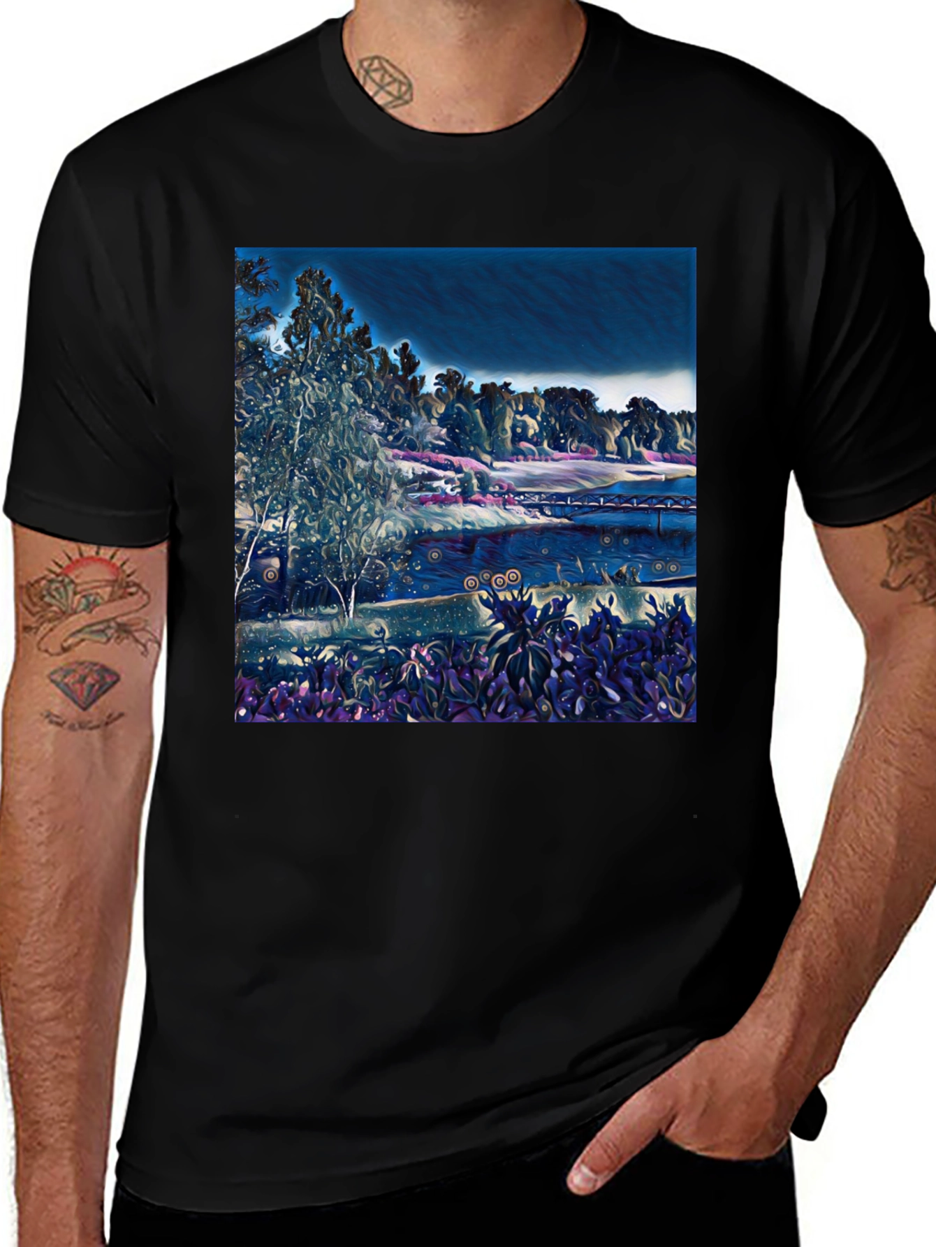 Variant 12 of Artistic Landscape Graphic Black T-Shirt