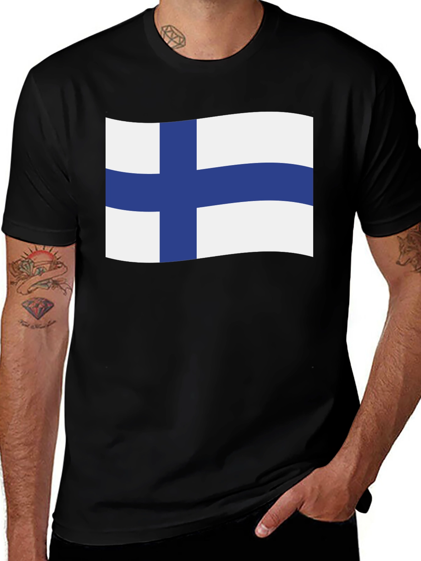 Variant 18 of Finland Flag T-Shirt - Black Crew Neck Tee