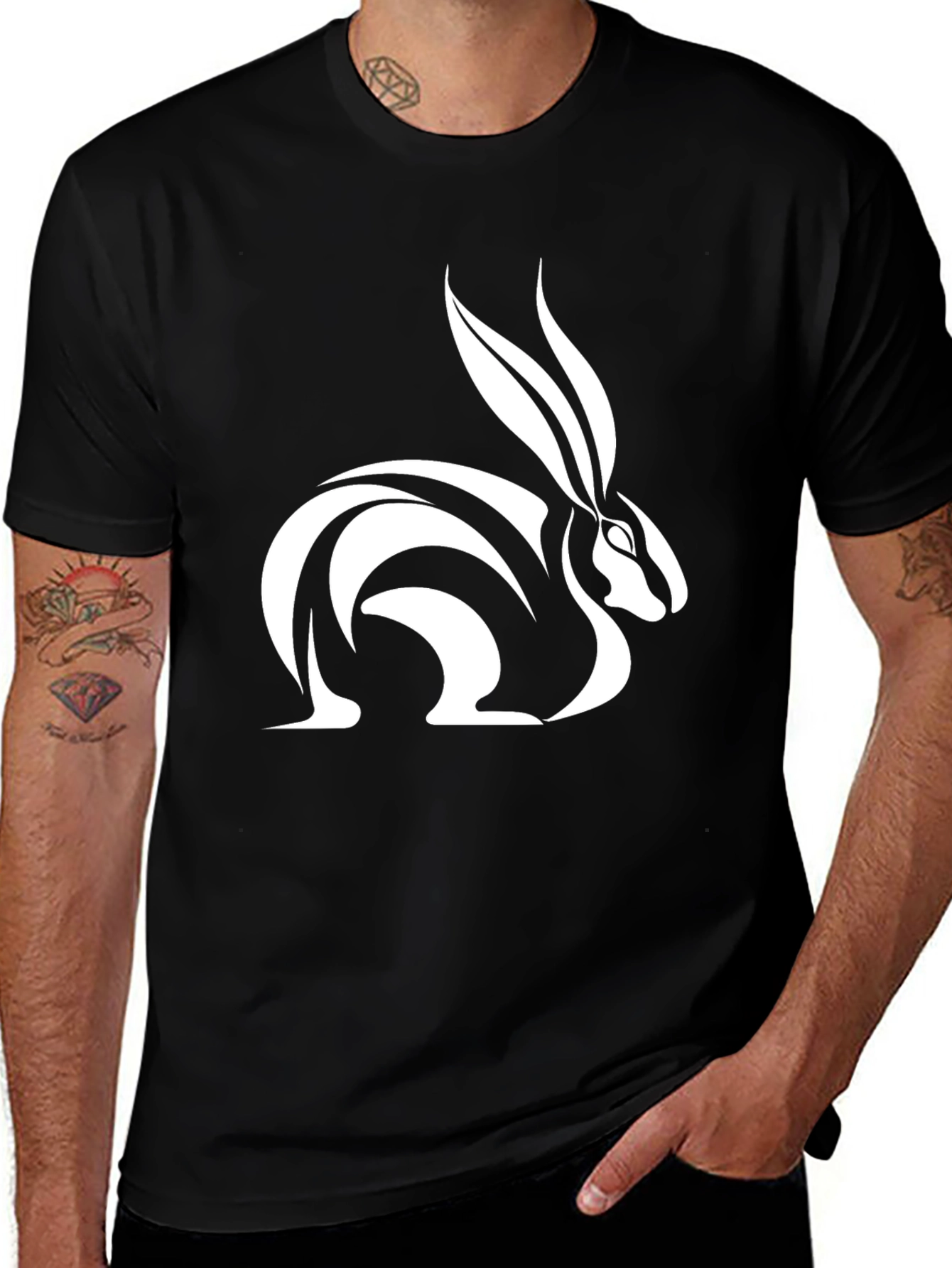 Variant 18 of Rabbit Graphic Tee - Sleek Black Cotton T-Shirt