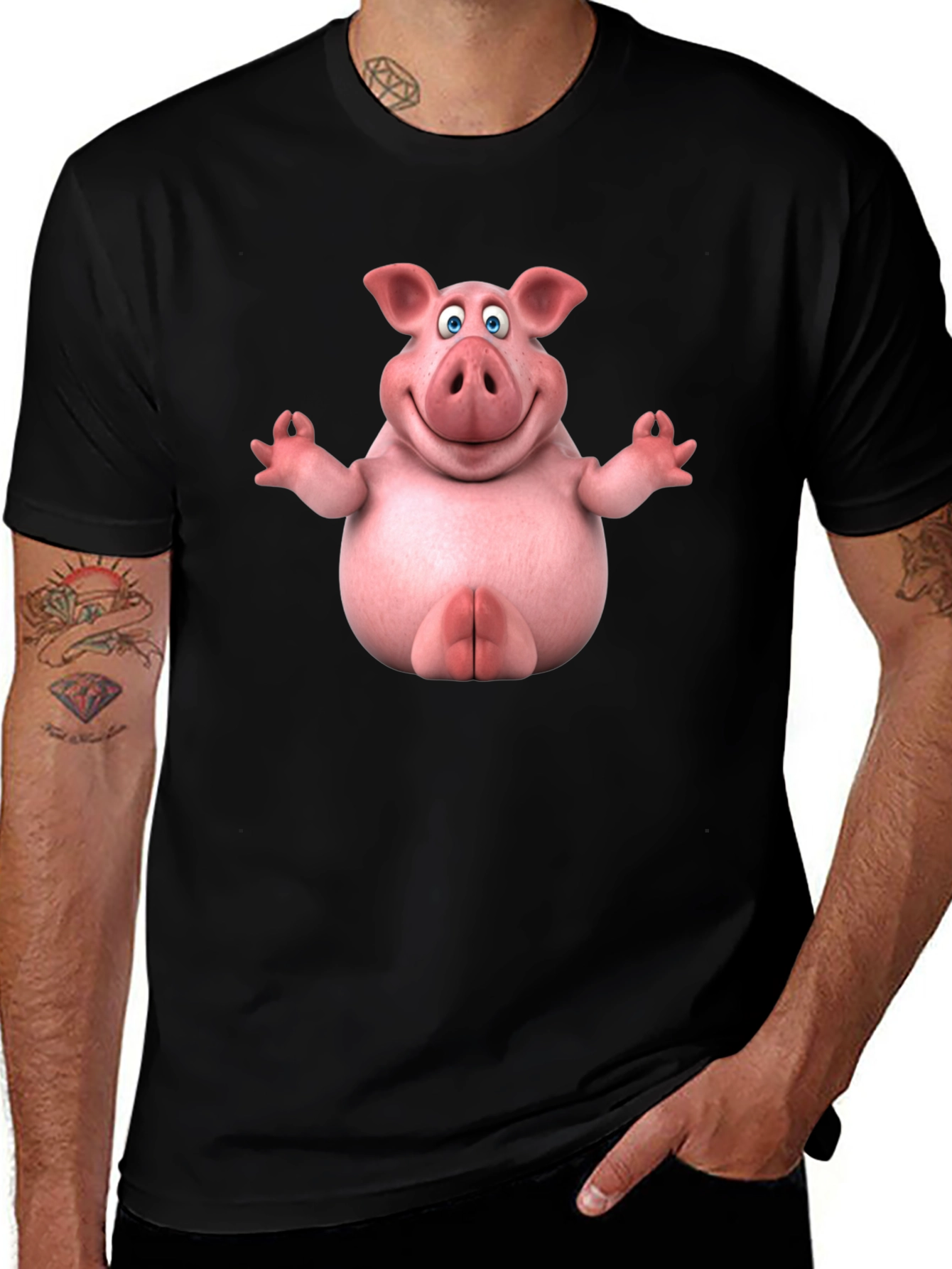 Variant 9 of Meditating Pig Black T-Shirt