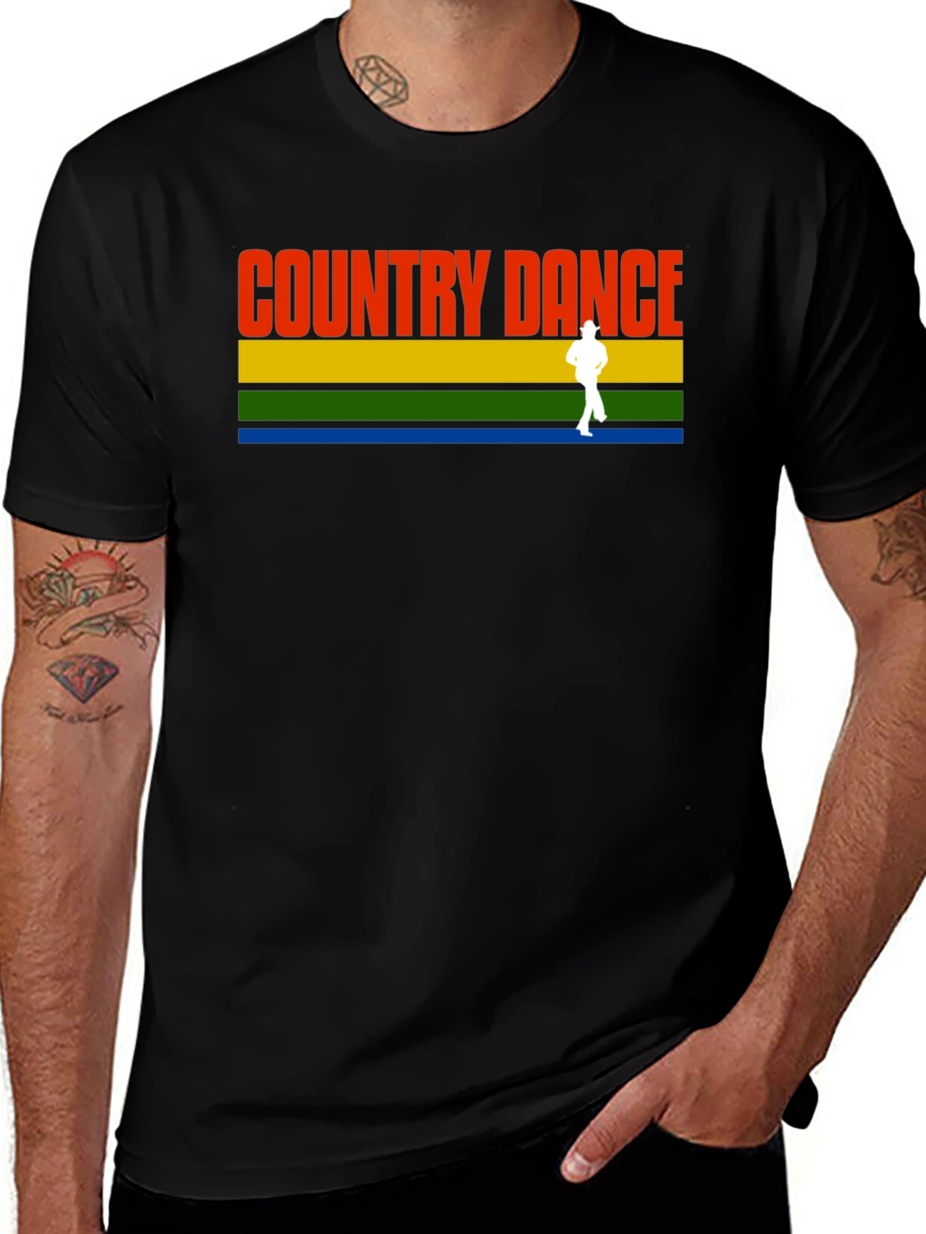 Variant 8 of Country Dance Graphic Tee - Retro Style Black T-Shirt