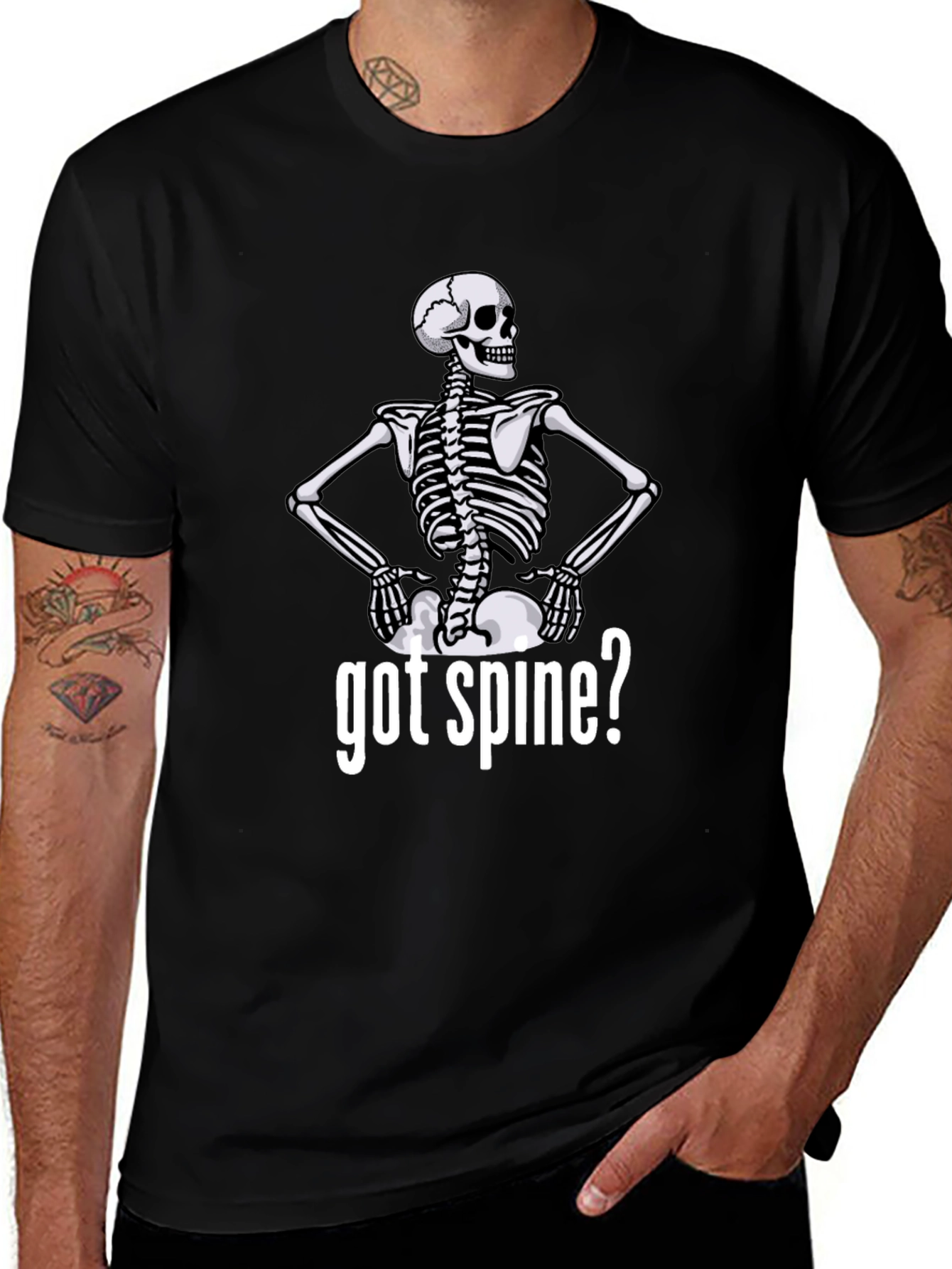 Got Spine? Skeleton Graphic Tee - Black Cotton T-Shirt
