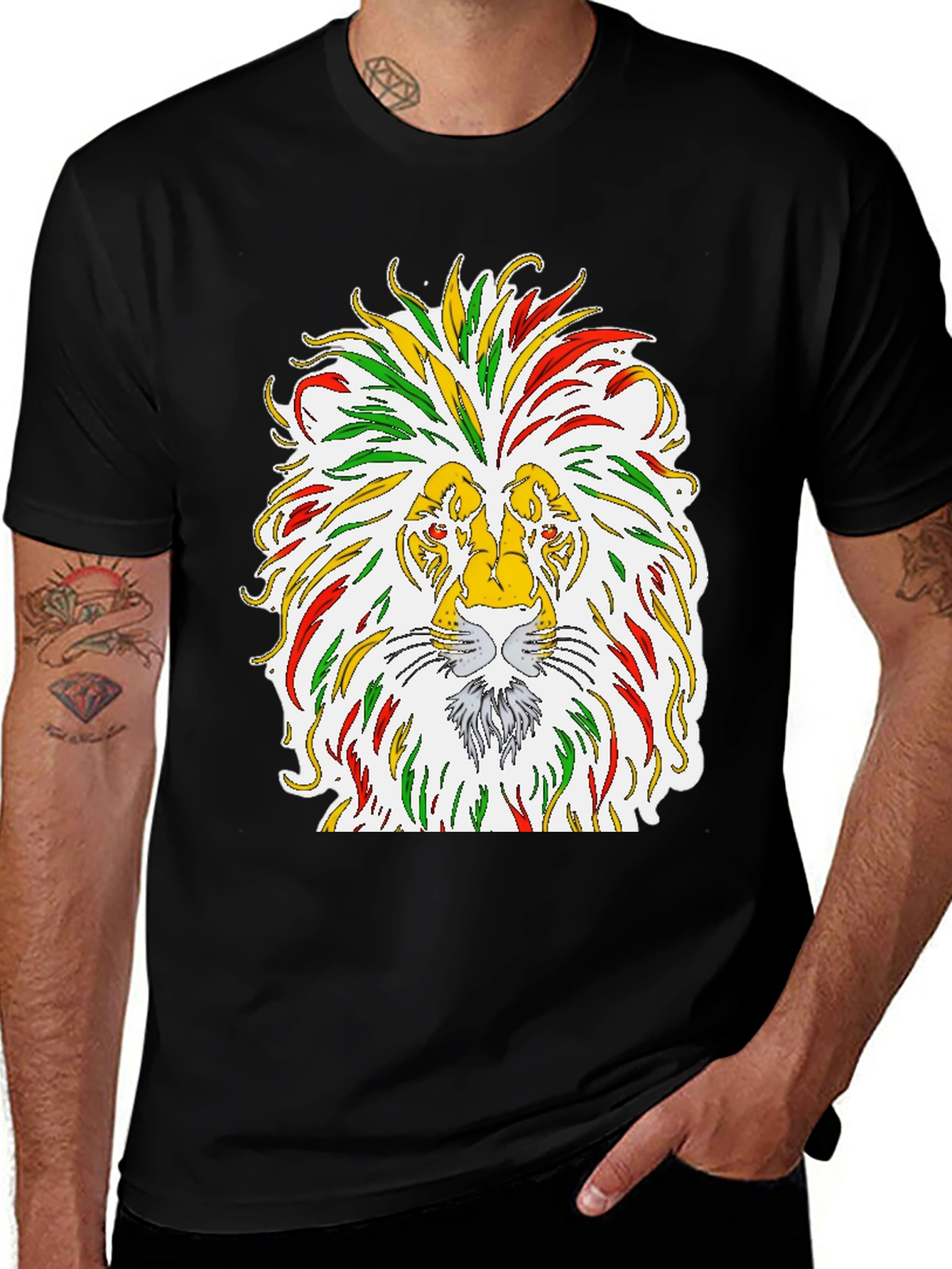 Variant 22 of Lion Rastafarian Reggae Graphic Black T-Shirt