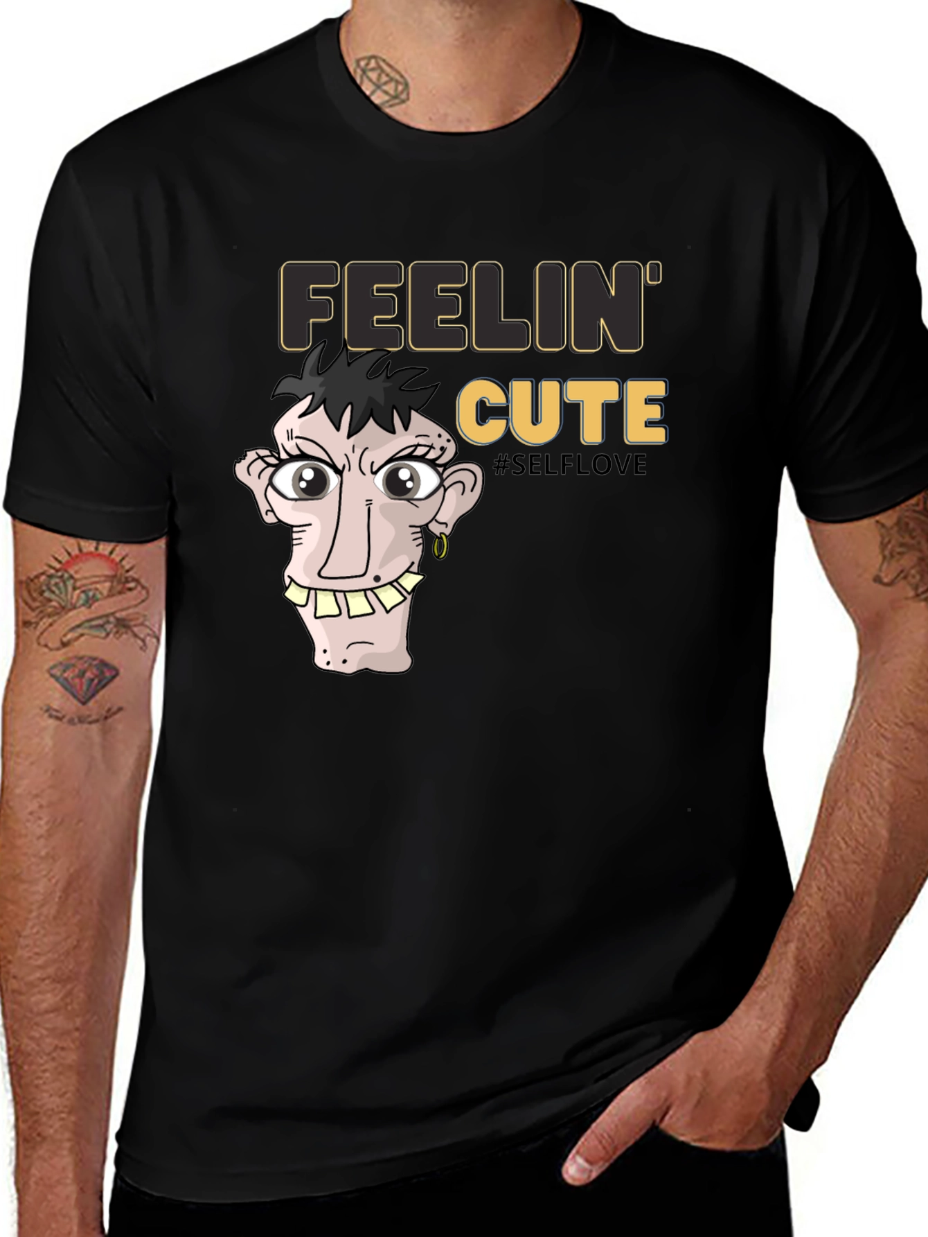 Variant 30 of Feelin' Cute Graphic Tee - Unisex Black T-Shirt
