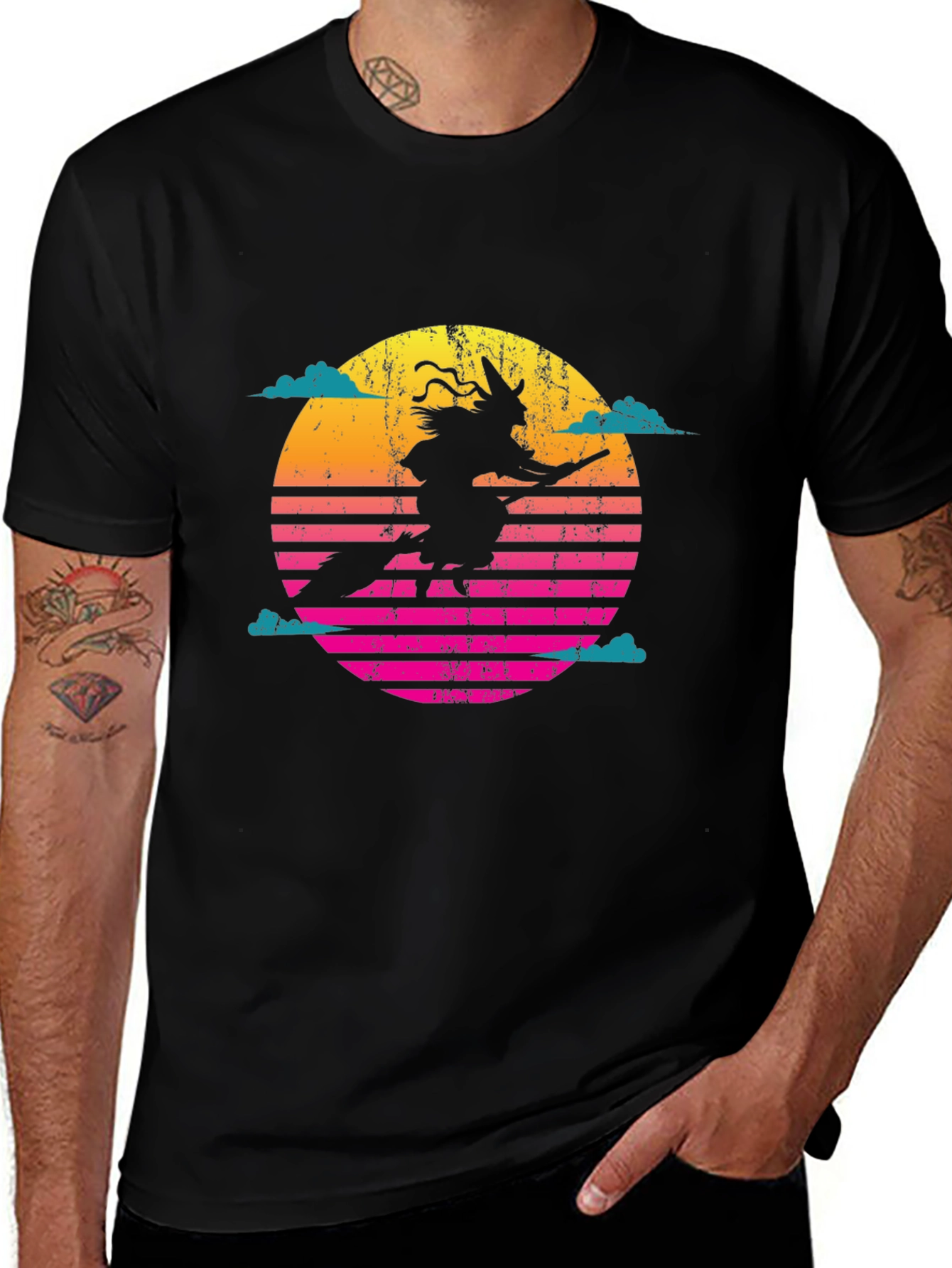 Variant 19 of Retro Witch on Broomstick Graphic T-Shirt