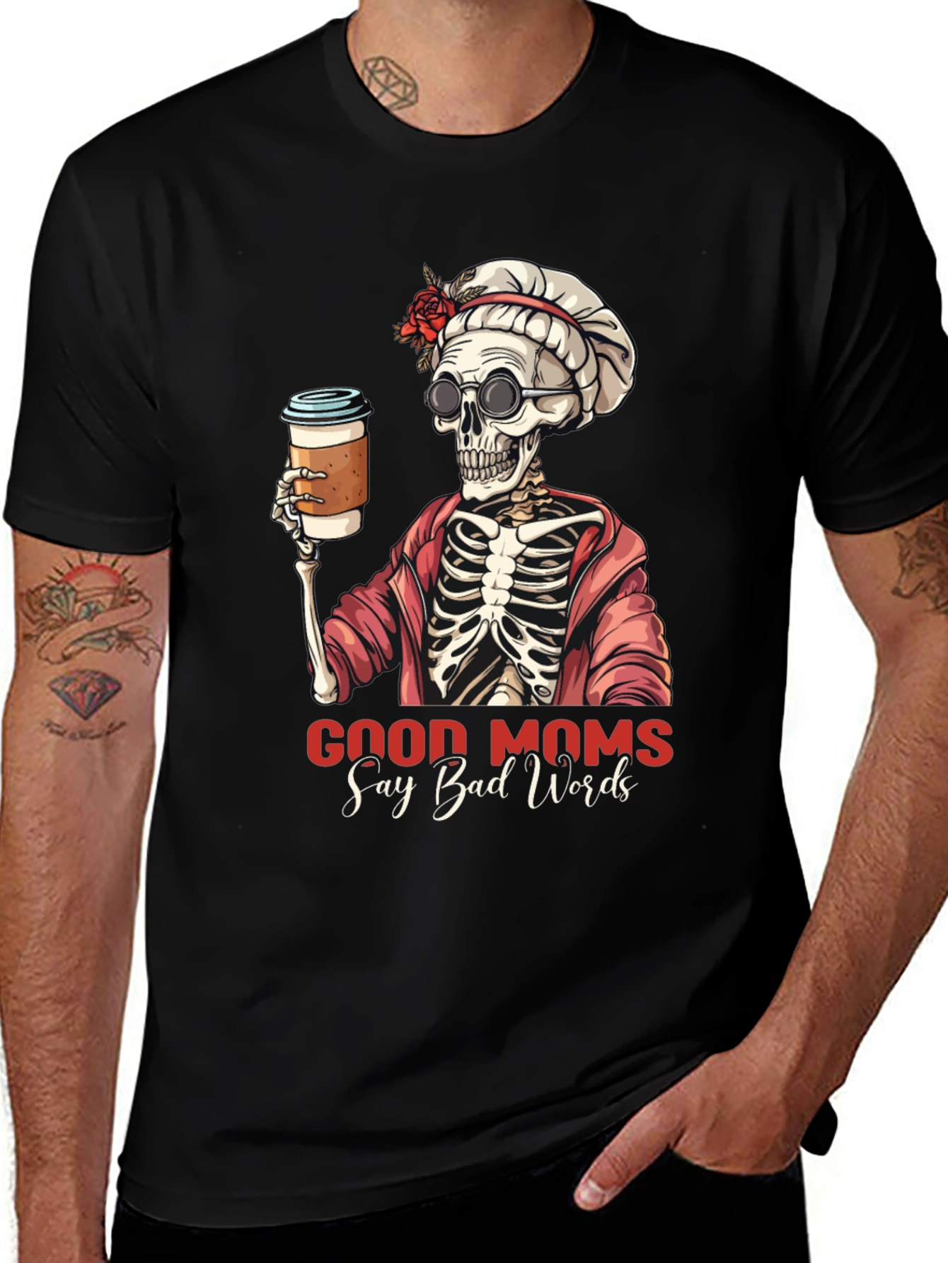 Variant 19 of Good Moms Say Bad Words Skeleton Coffee Graphic Tee