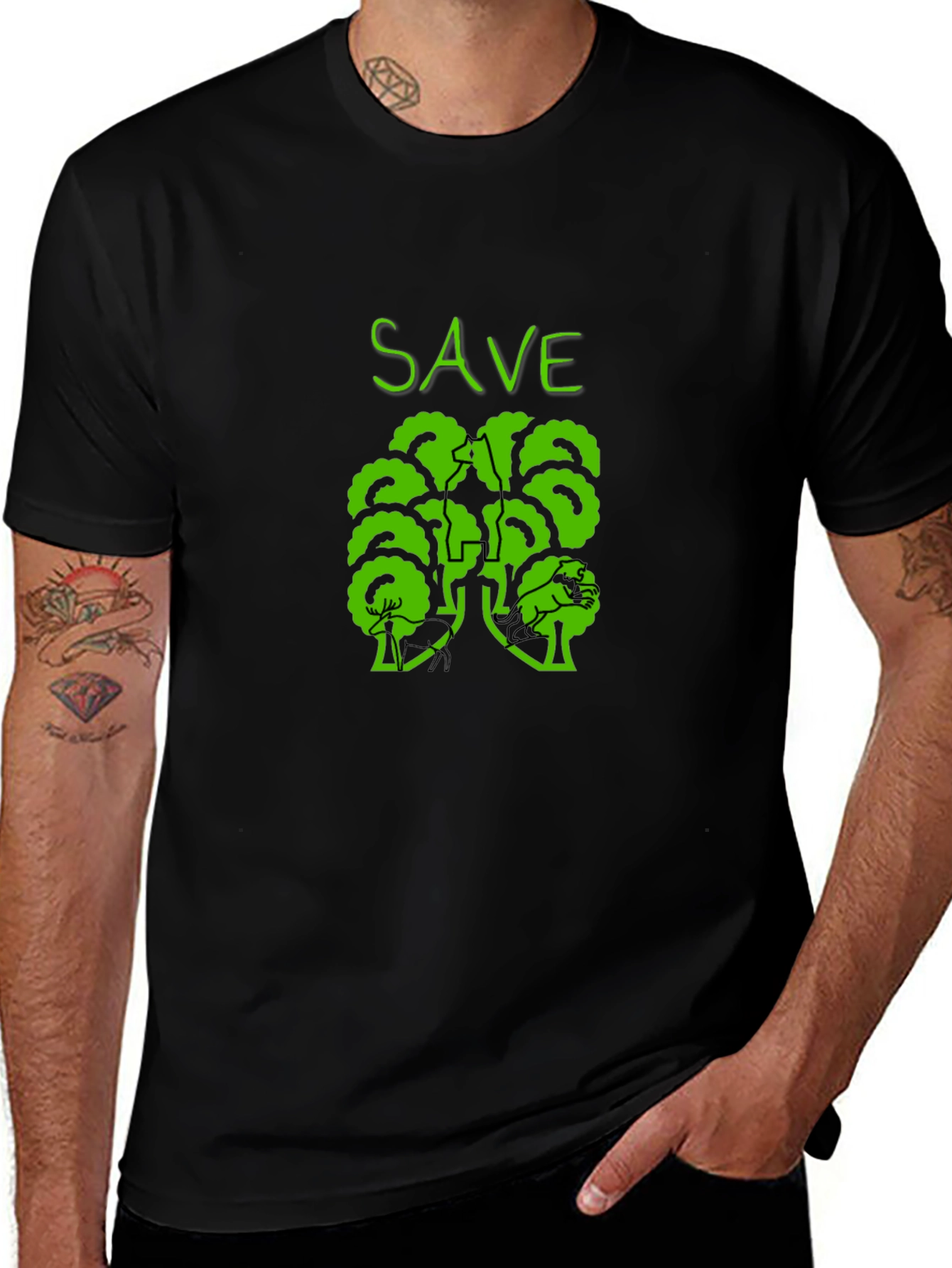 Variant 20 of Eco-Friendly Save Trees Graphic Tee - Black