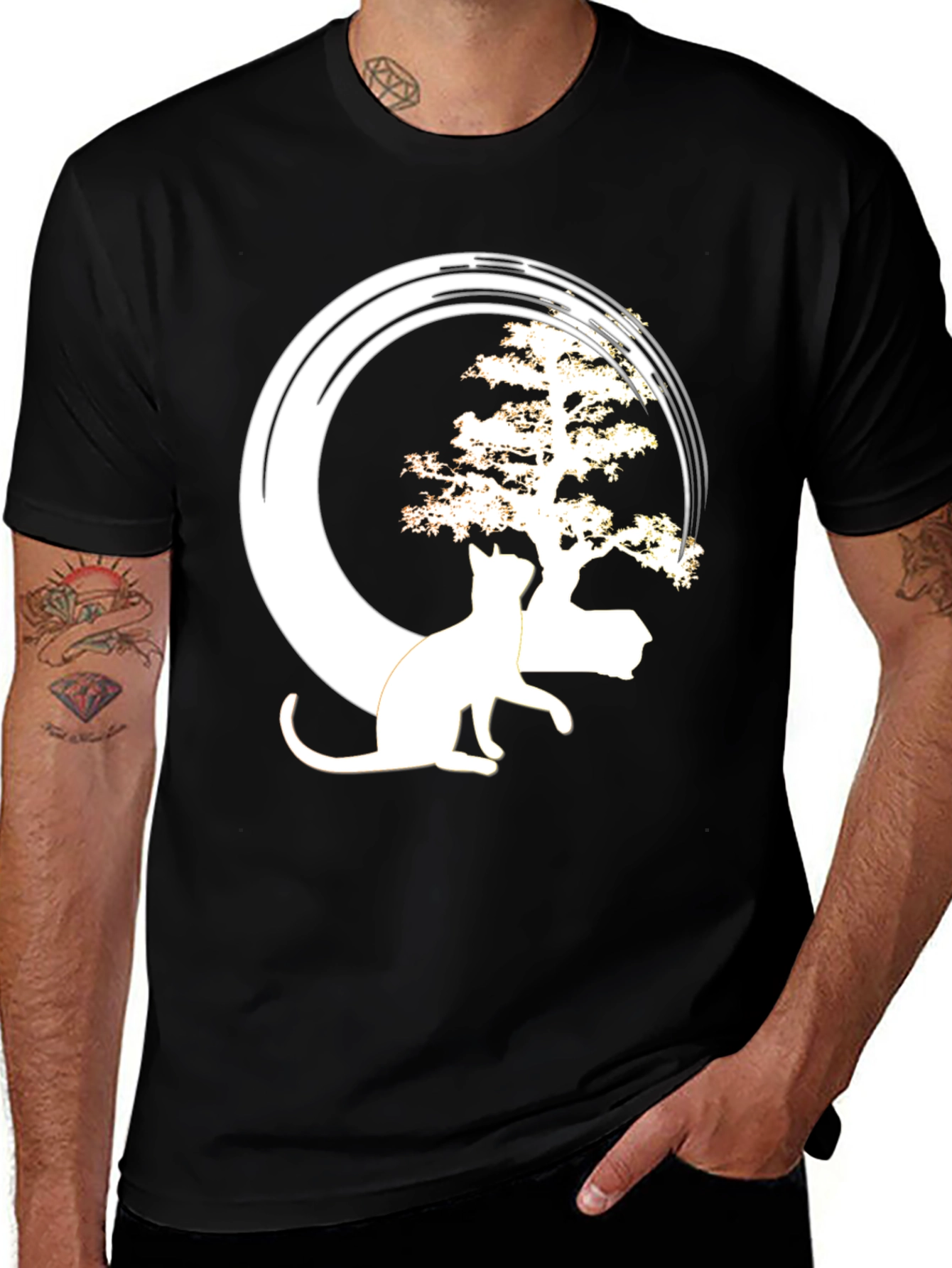 Variant 24 of Zen Cat & Bonsai Tree Graphic Tee - Black