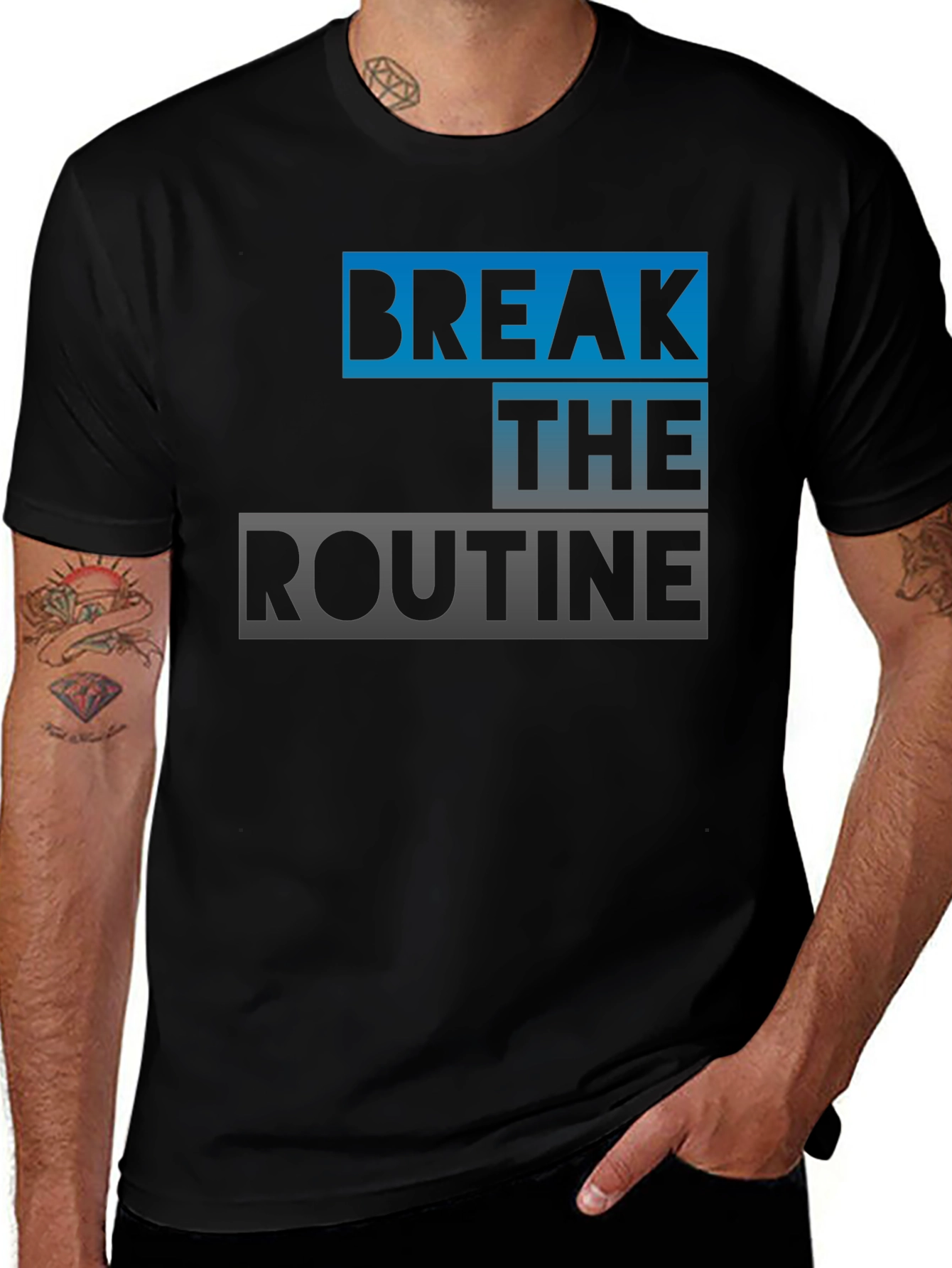 Variant 17 of Break the Routine Graphic Tee - Stylish Black T-Shirt