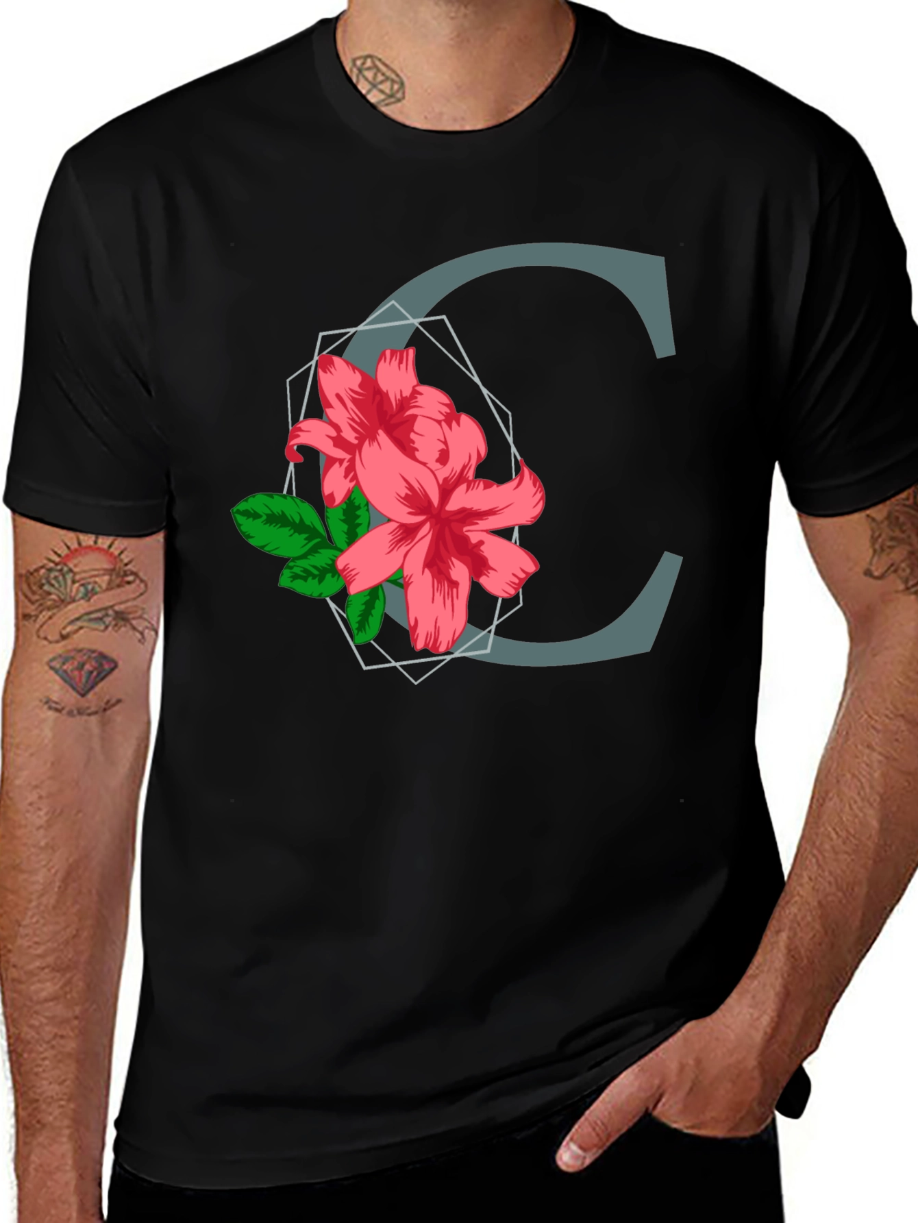 Variant 14 of Floral Letter C T-Shirt - Custom Initial Tee