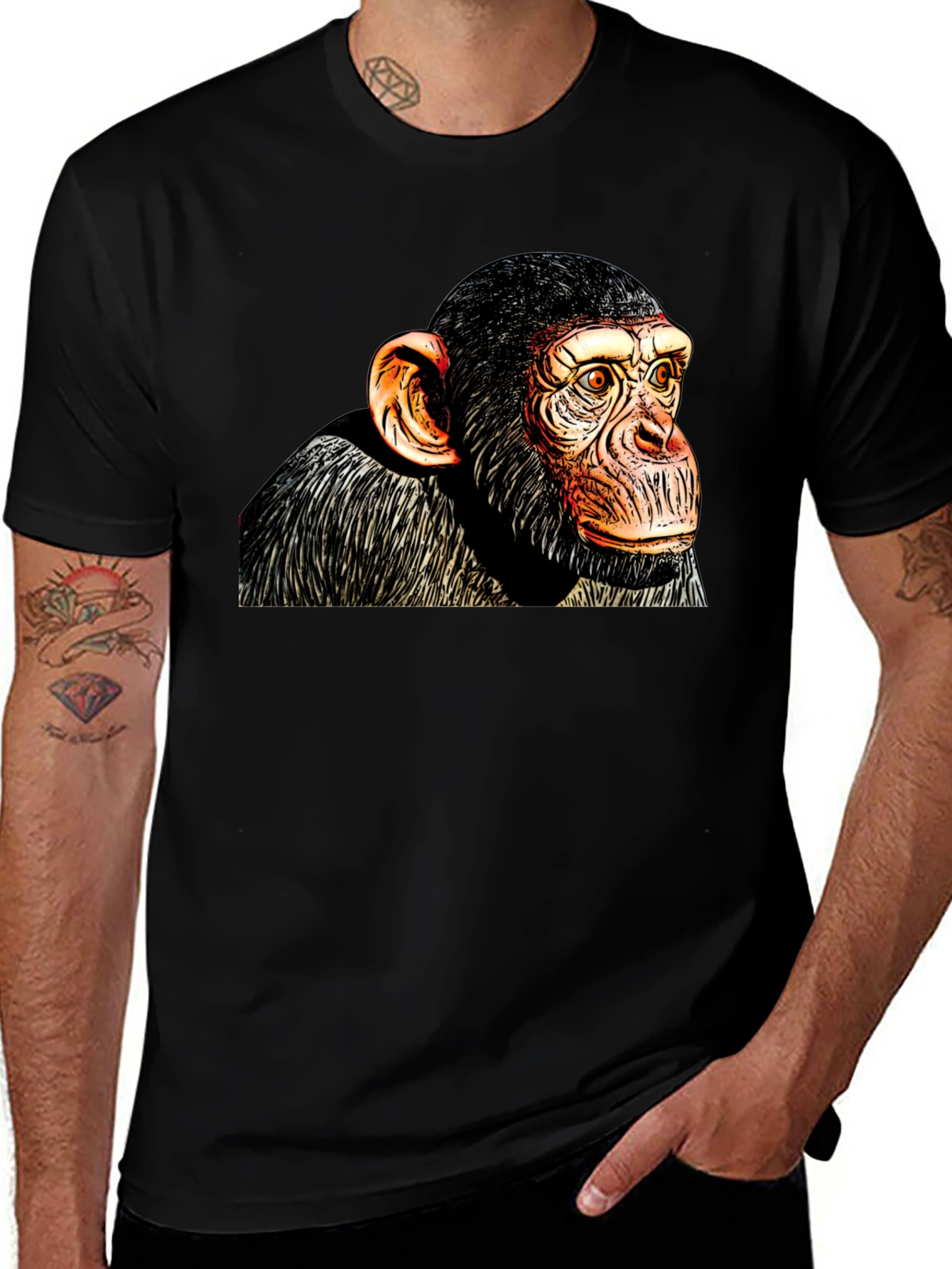 Variant 26 of Chimpanzee Graphic Tee - Black Cotton T-Shirt