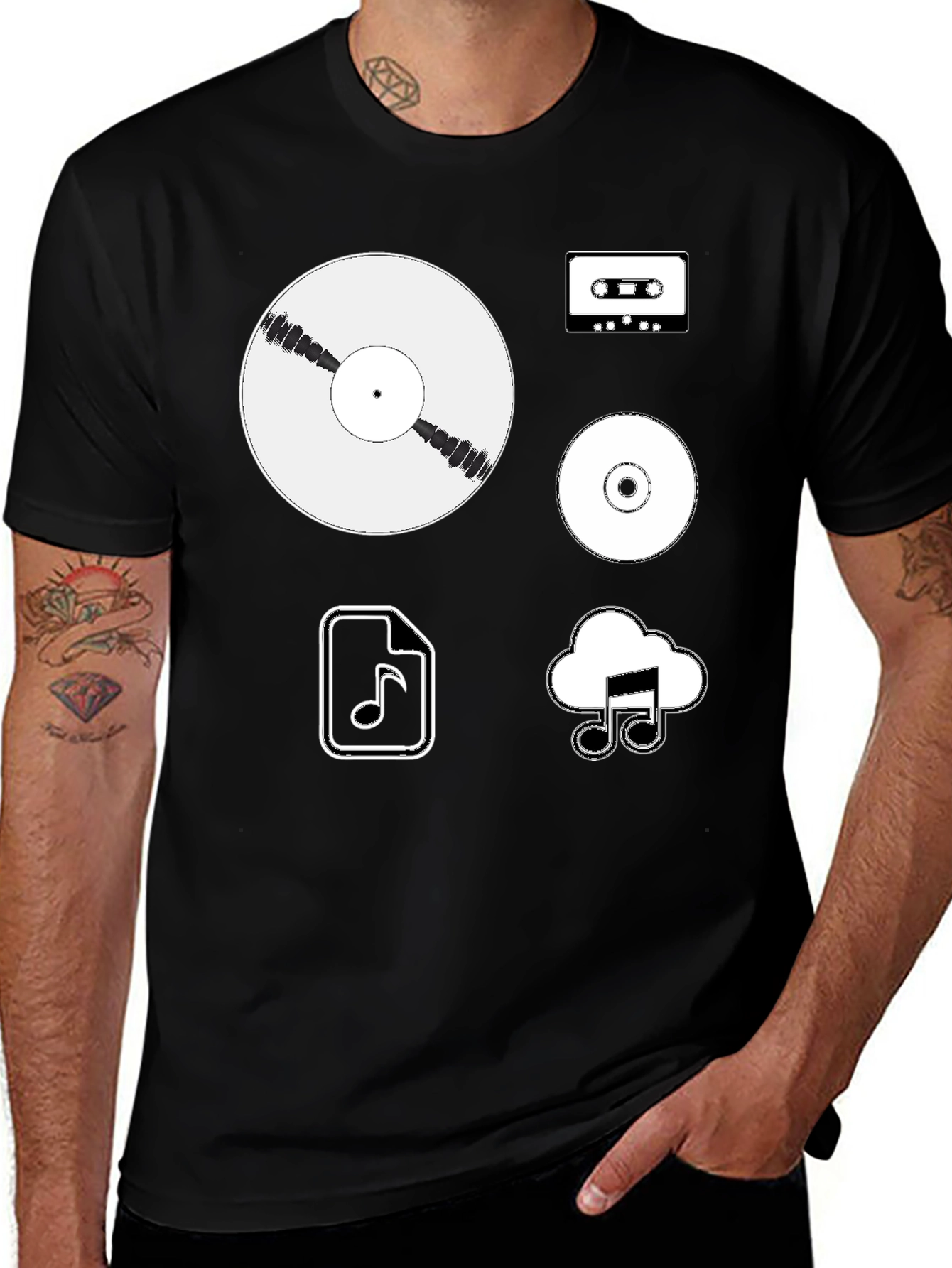 Variant 10 of Music Lover's T-Shirt: Retro Vinyl, Cassette, CD & Digital Icons