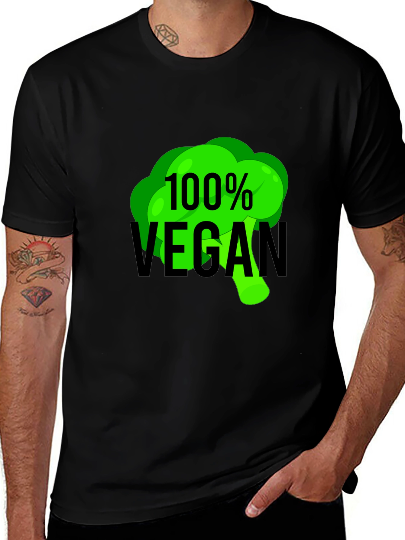 Variant 11 of 100% Vegan Broccoli Graphic Black T-Shirt