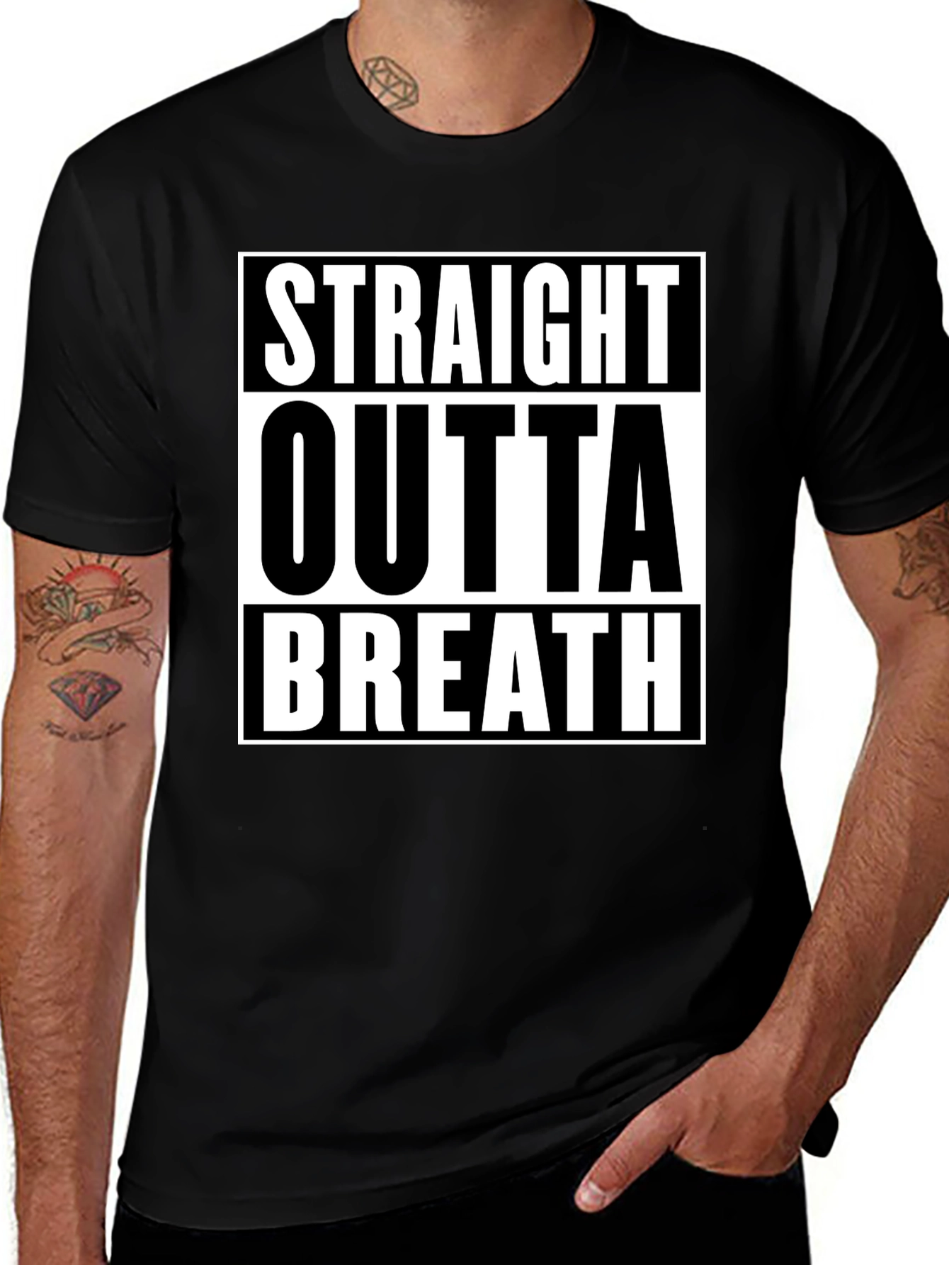 Variant 22 of Straight Outta Breath T-Shirt - Funny Slogan Tee