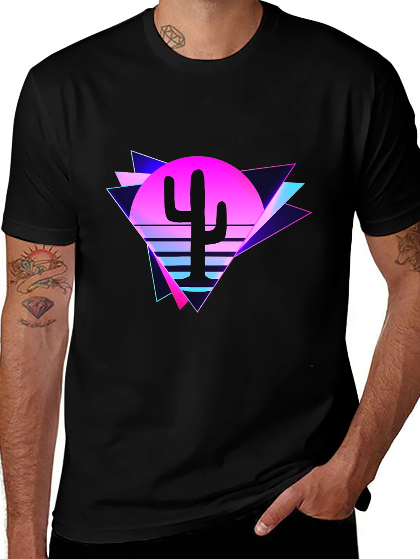 Variant 27 of Retro Cactus T-Shirt - Vaporwave Desert Style