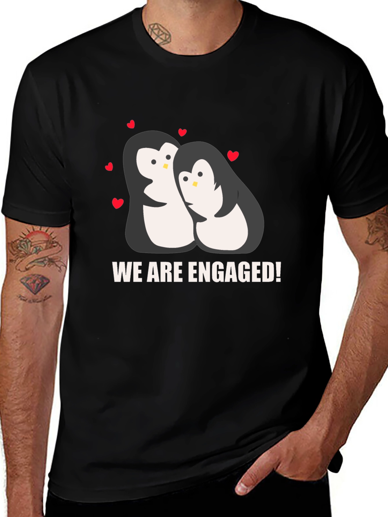 Variant 8 of Engaged Penguin Couple Black T-Shirt