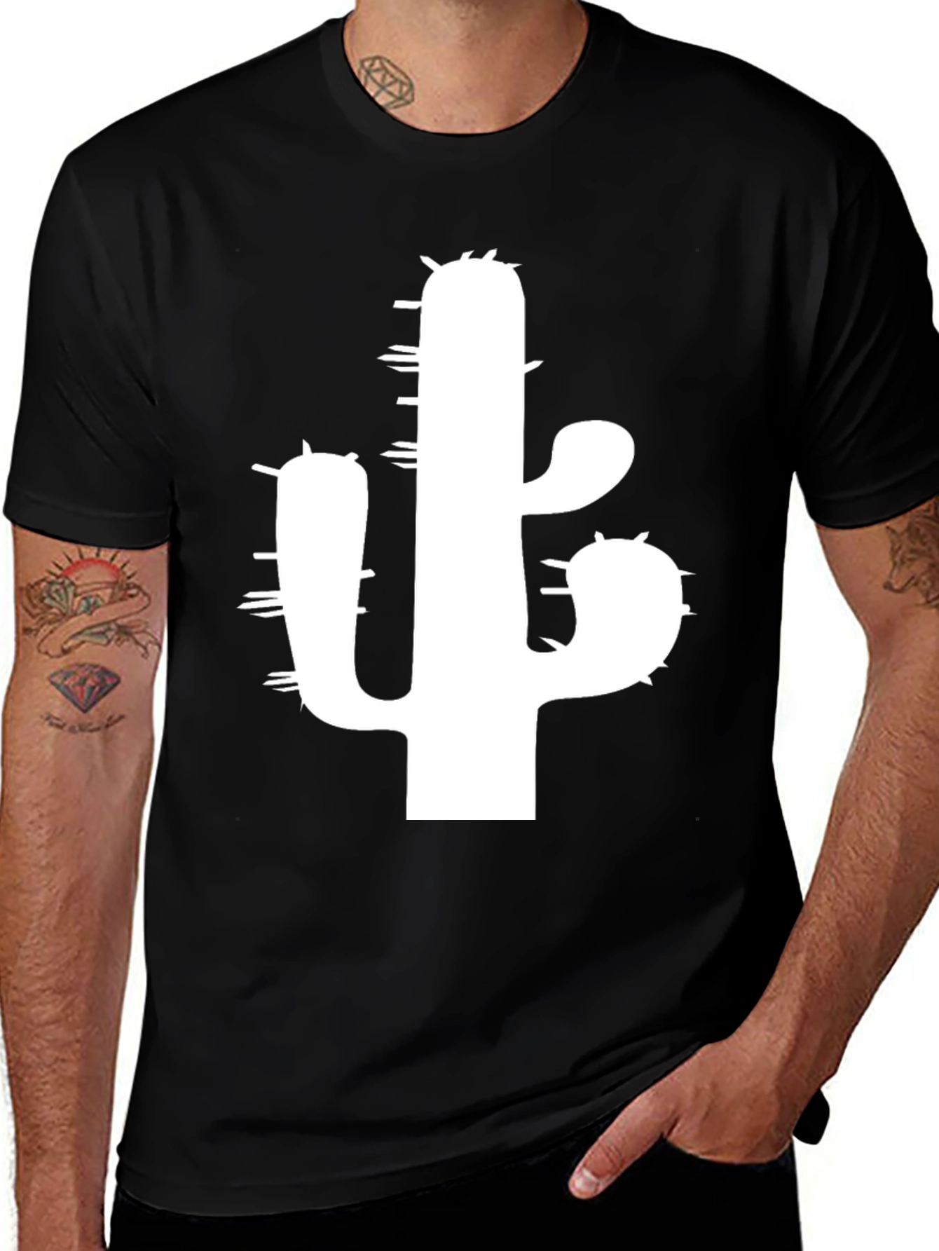 Variant 13 of Cactus Graphic T-Shirt - Black Cotton Tee