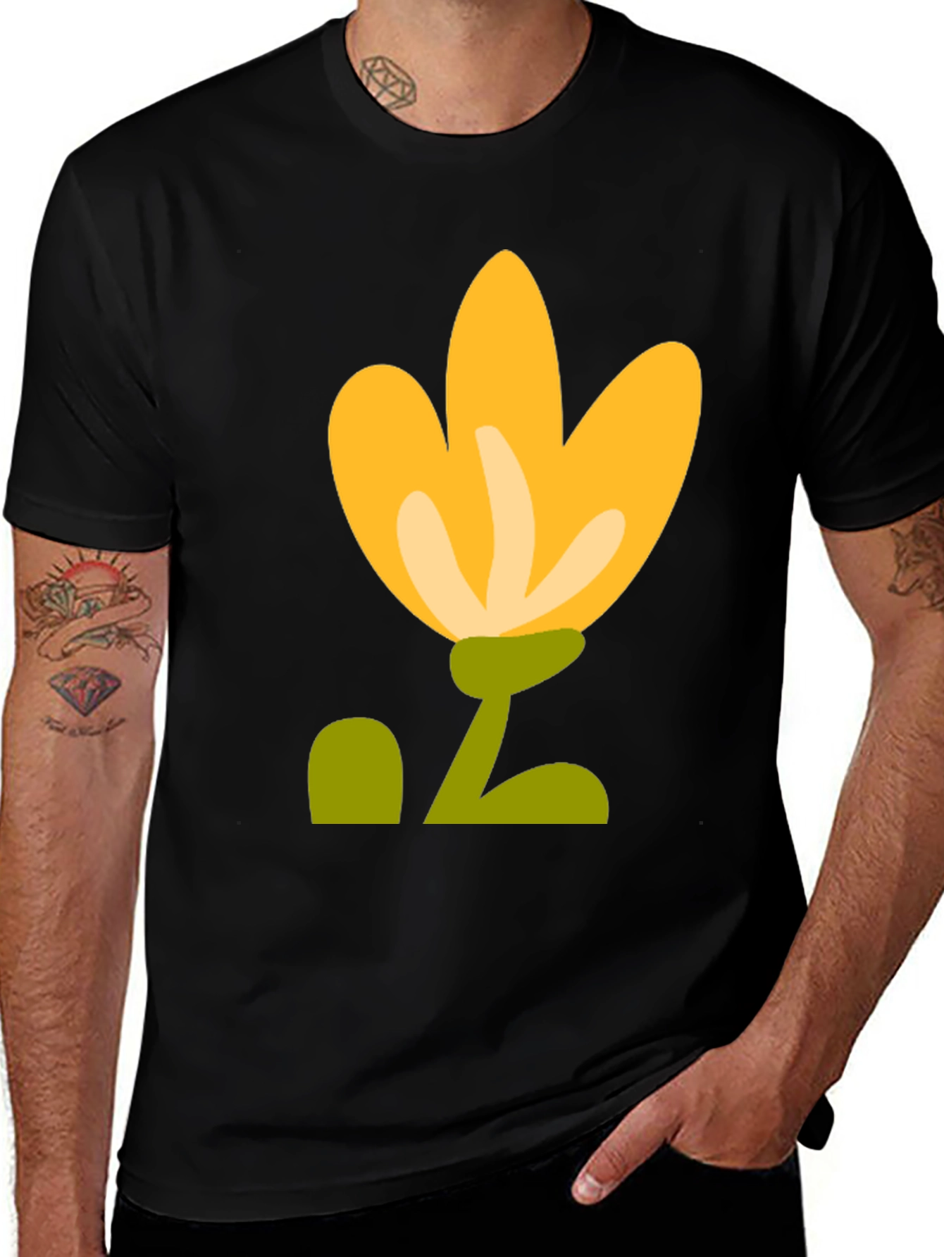 Variant 28 of Black T-Shirt with Yellow Flower Graphic