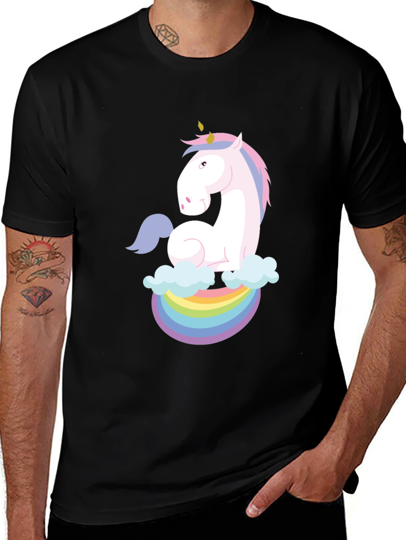 Variant 17 of Unicorn Rainbow Cloud Graphic Tee - Black
