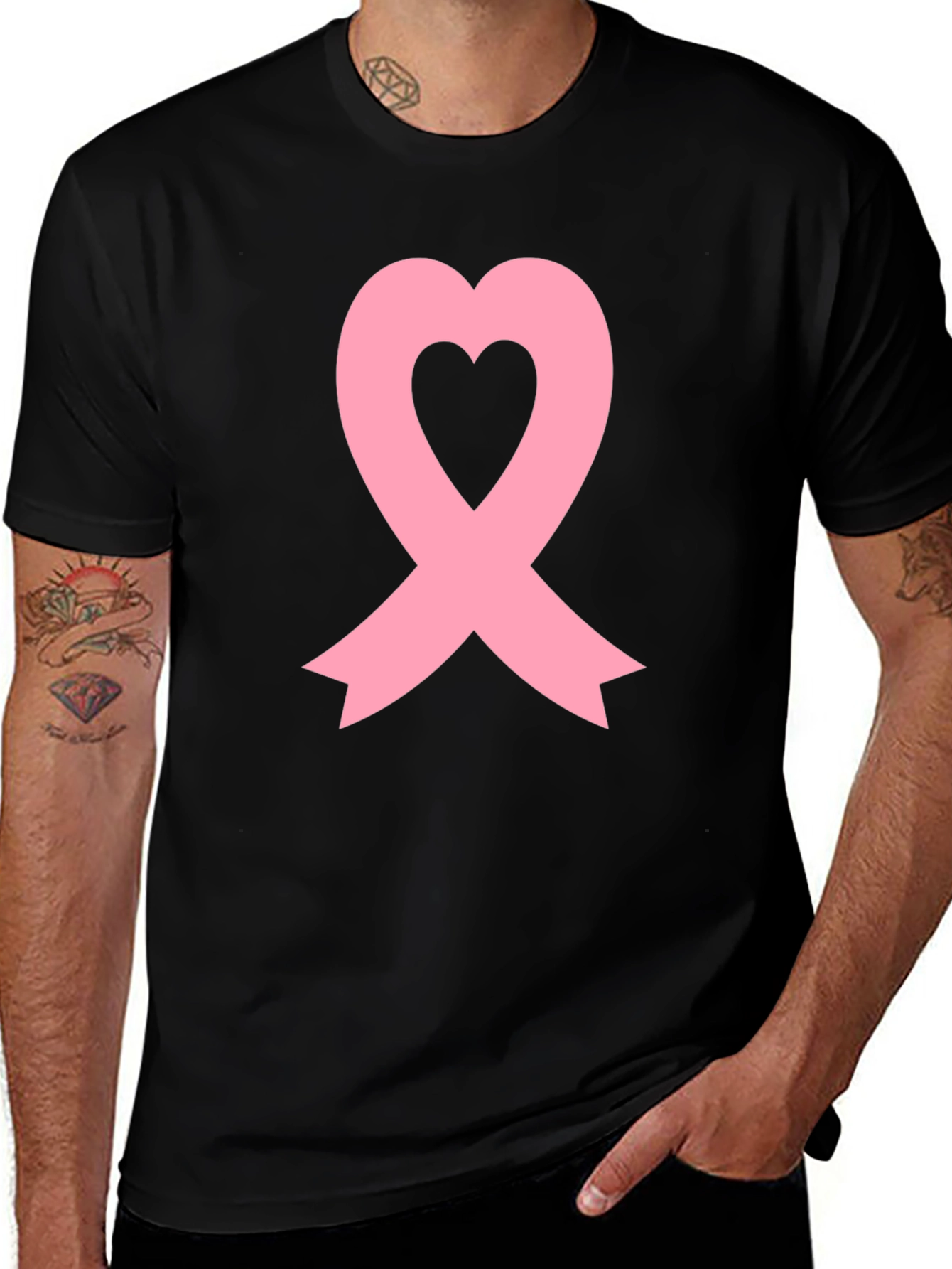 Variant 24 of Pink Ribbon Heart Graphic Tee - Cancer Awareness Support