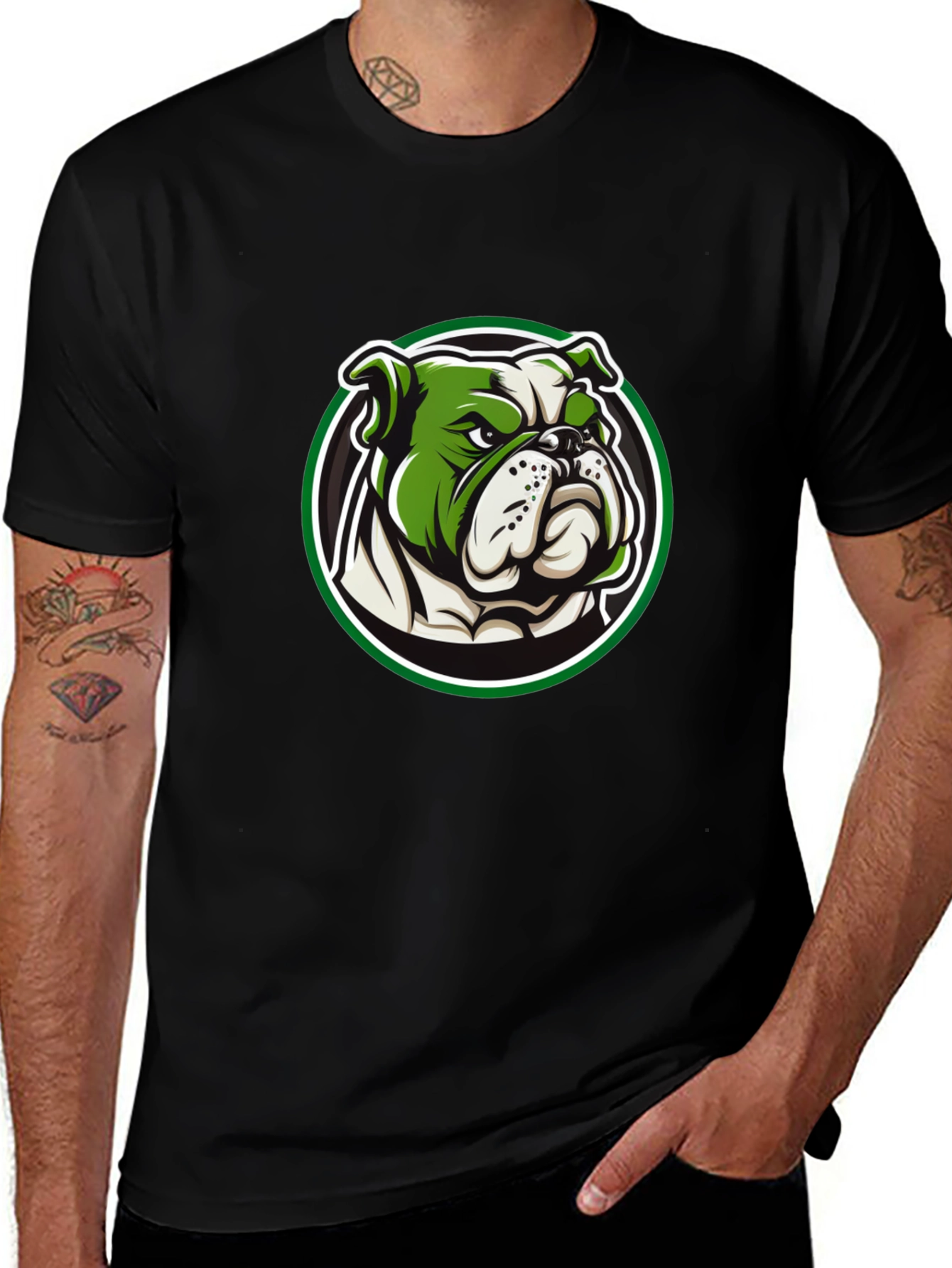 Green Bulldog Graphic T-Shirt - Stylish Men's Tee