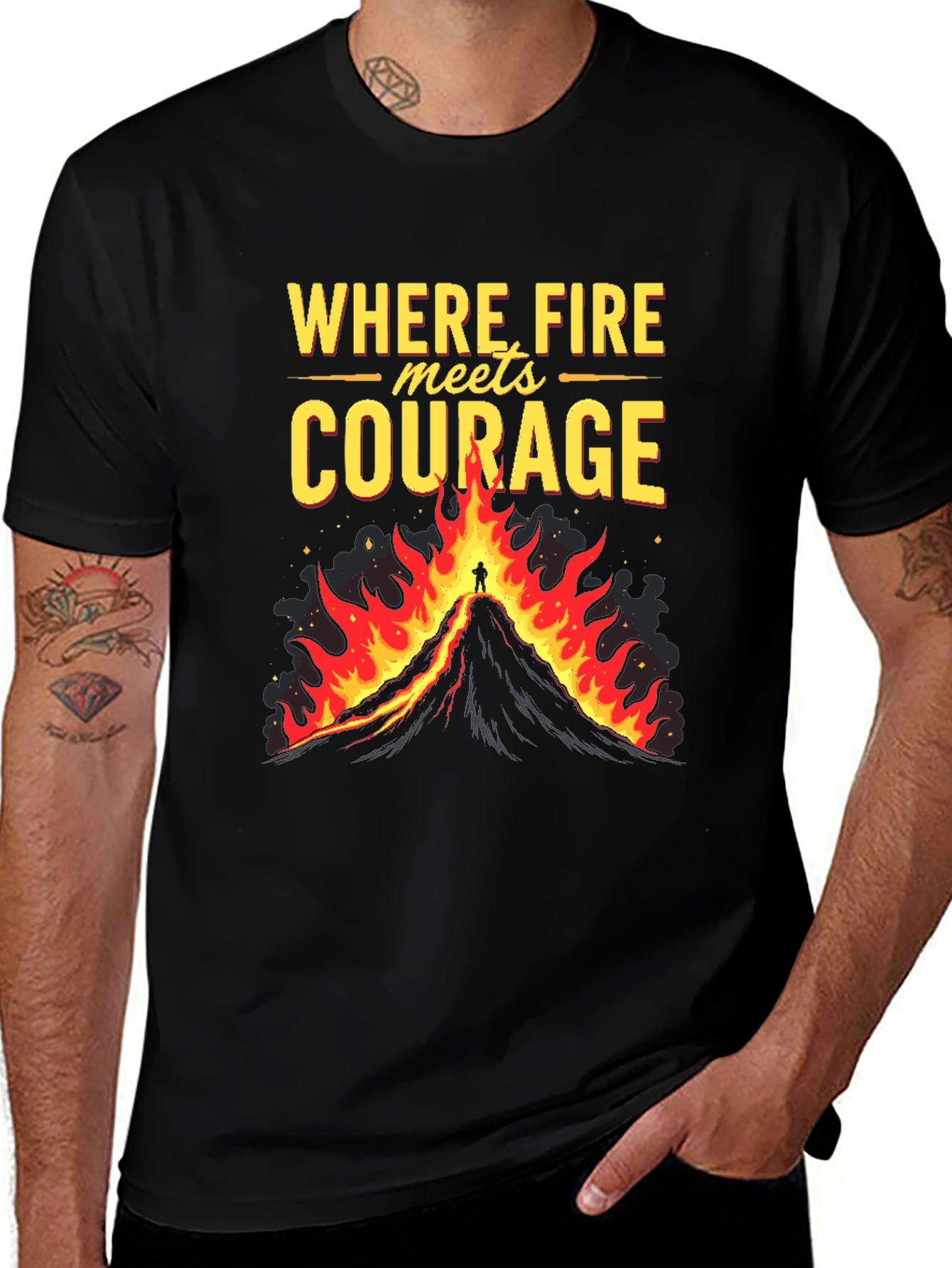 Variant 24 of Firefighter Courage Graphic Tee - Men's Black T-Shirt