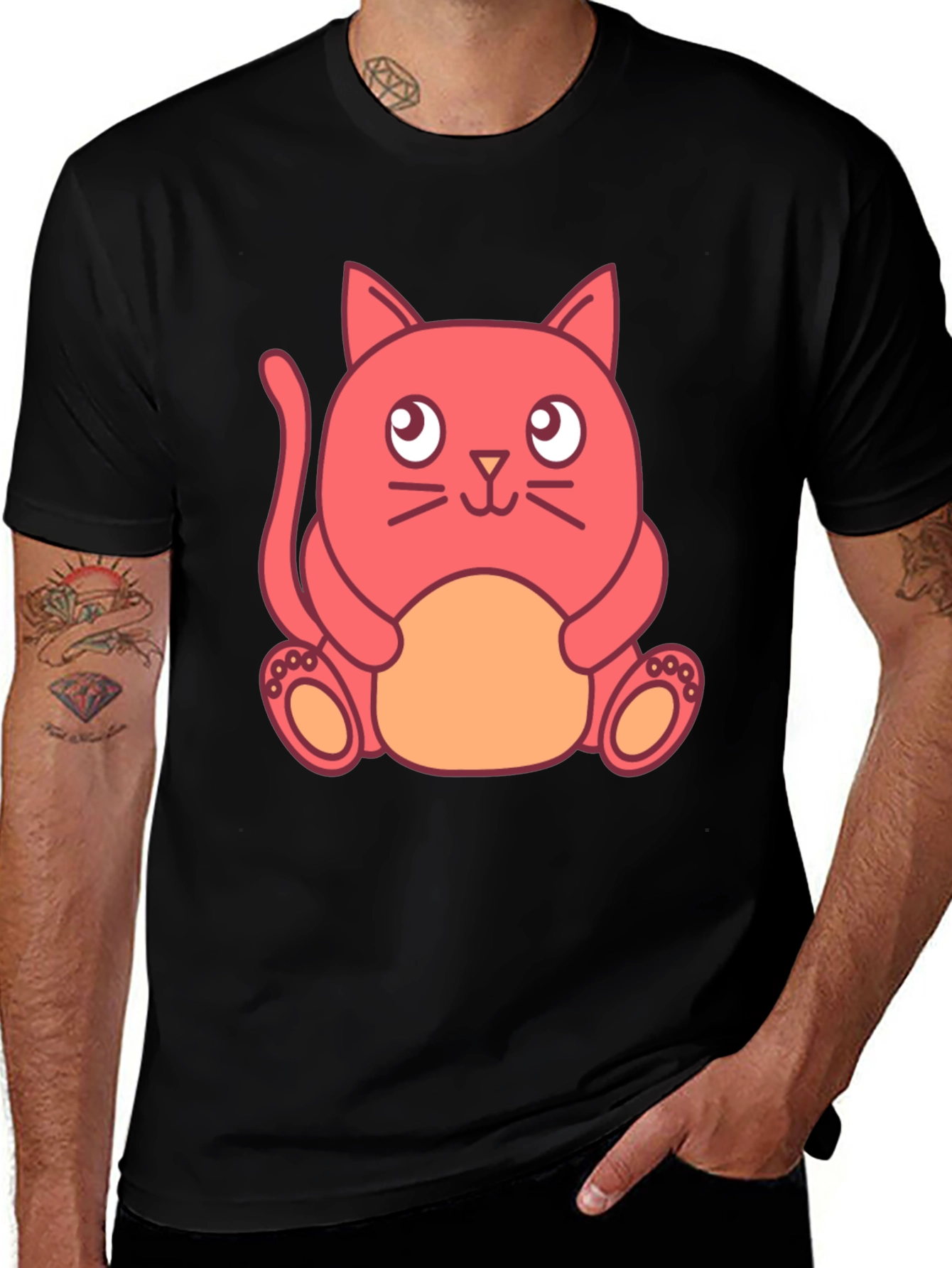 Cute Cartoon Cat Black T-Shirt