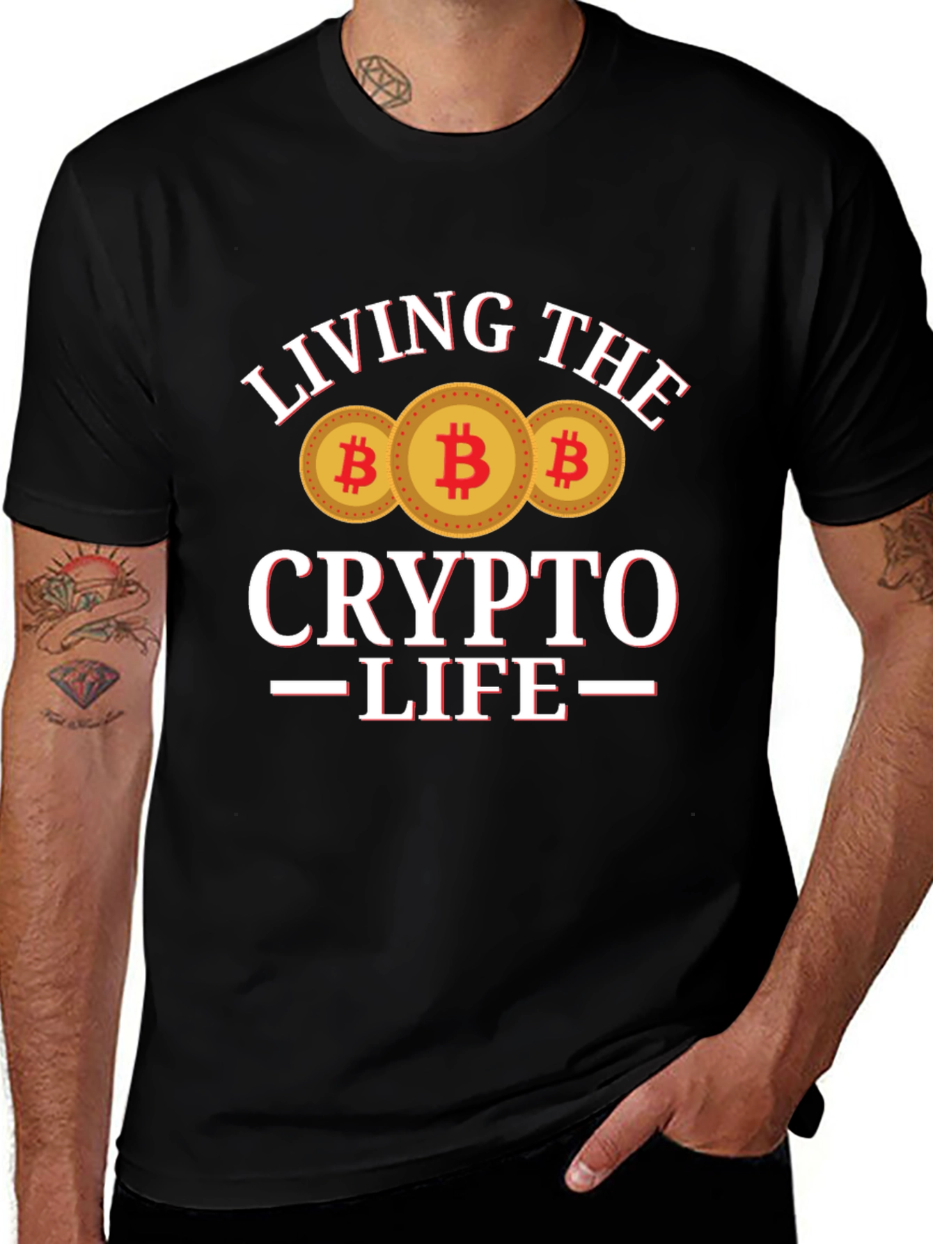 Black Living the Crypto Life T-Shirt Bitcoin Design main image
