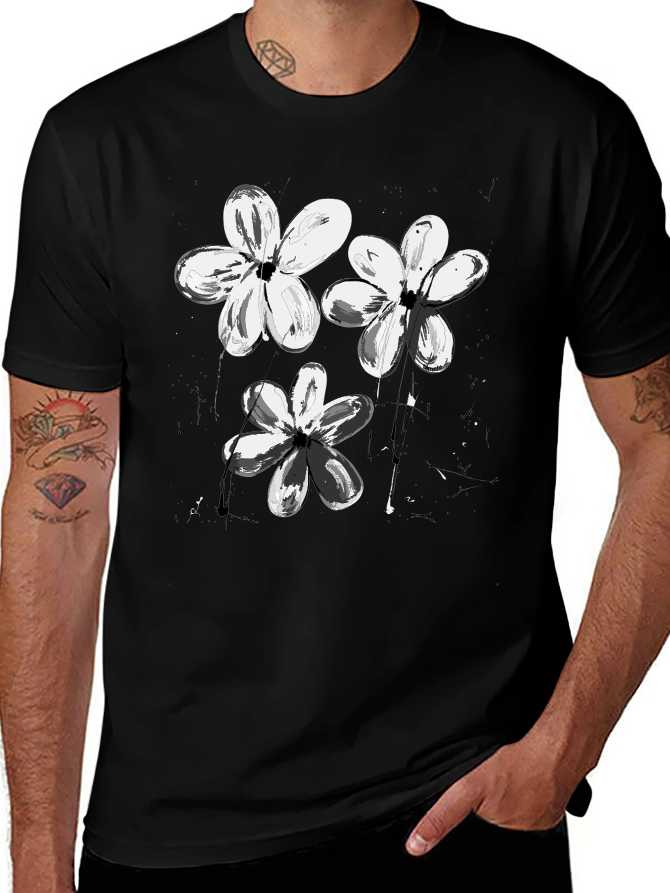 Variant 19 of Abstract Floral Print Black T-Shirt