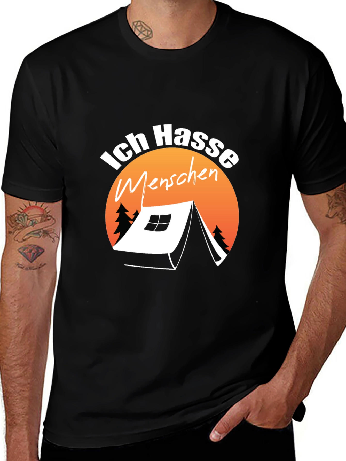 Variant 24 of Ich Hasse Menschen Camping Graphic Tee - Black