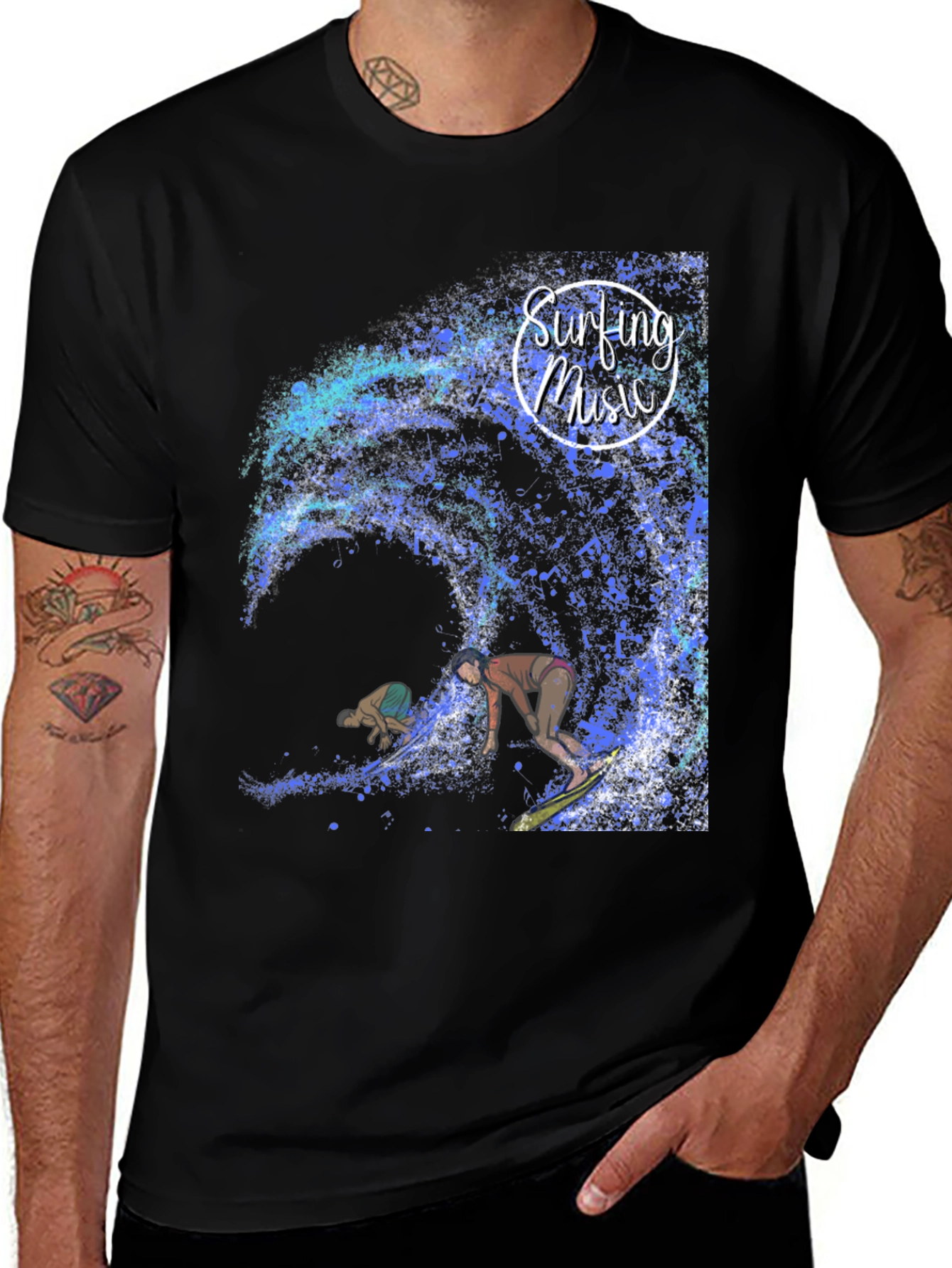 Variant 24 of Surfing Music Graphic Tee - Wave Rider Shirt