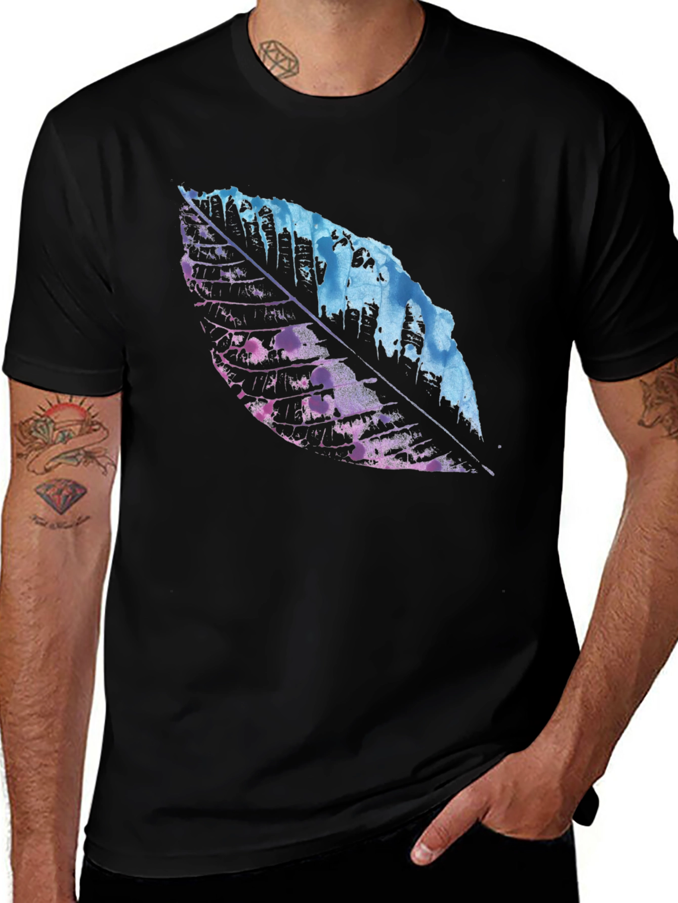 Black Abstract Leaf Graphic Black T-Shirt main image