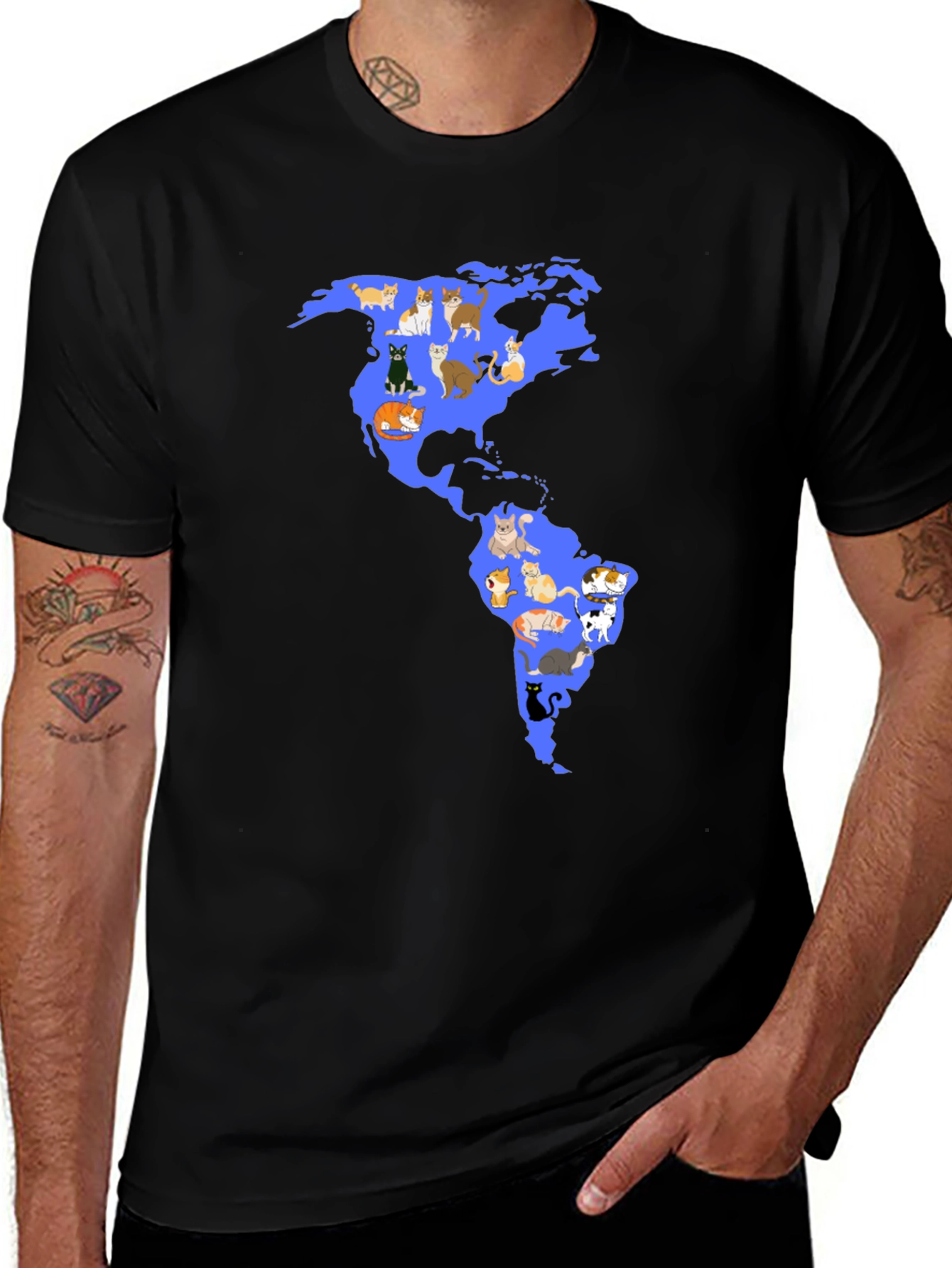 Variant 3 of Cat Map Graphic T-Shirt - Black