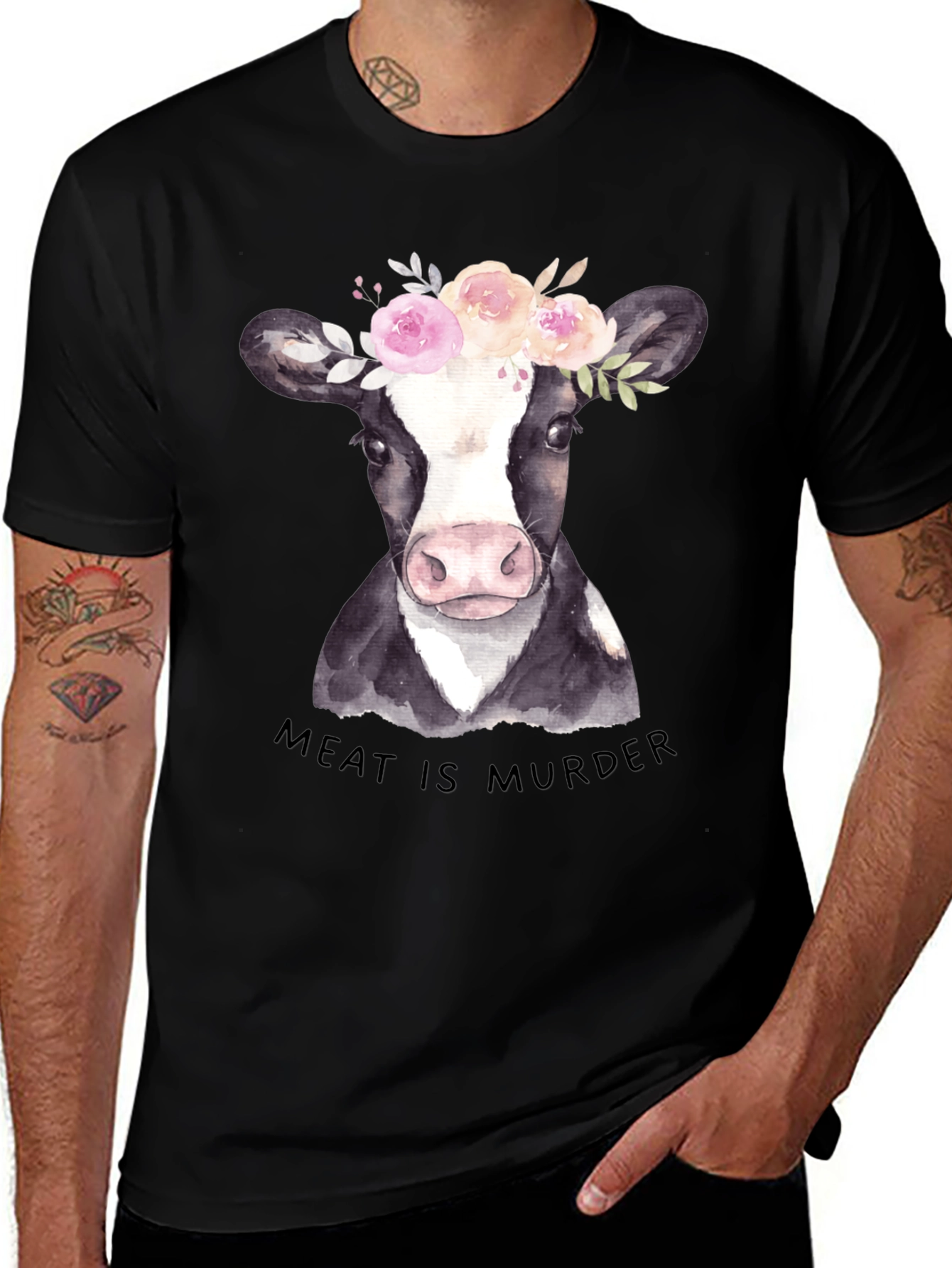 Vegan Cow T-Shirt: "Meat is Murder" Black Tee